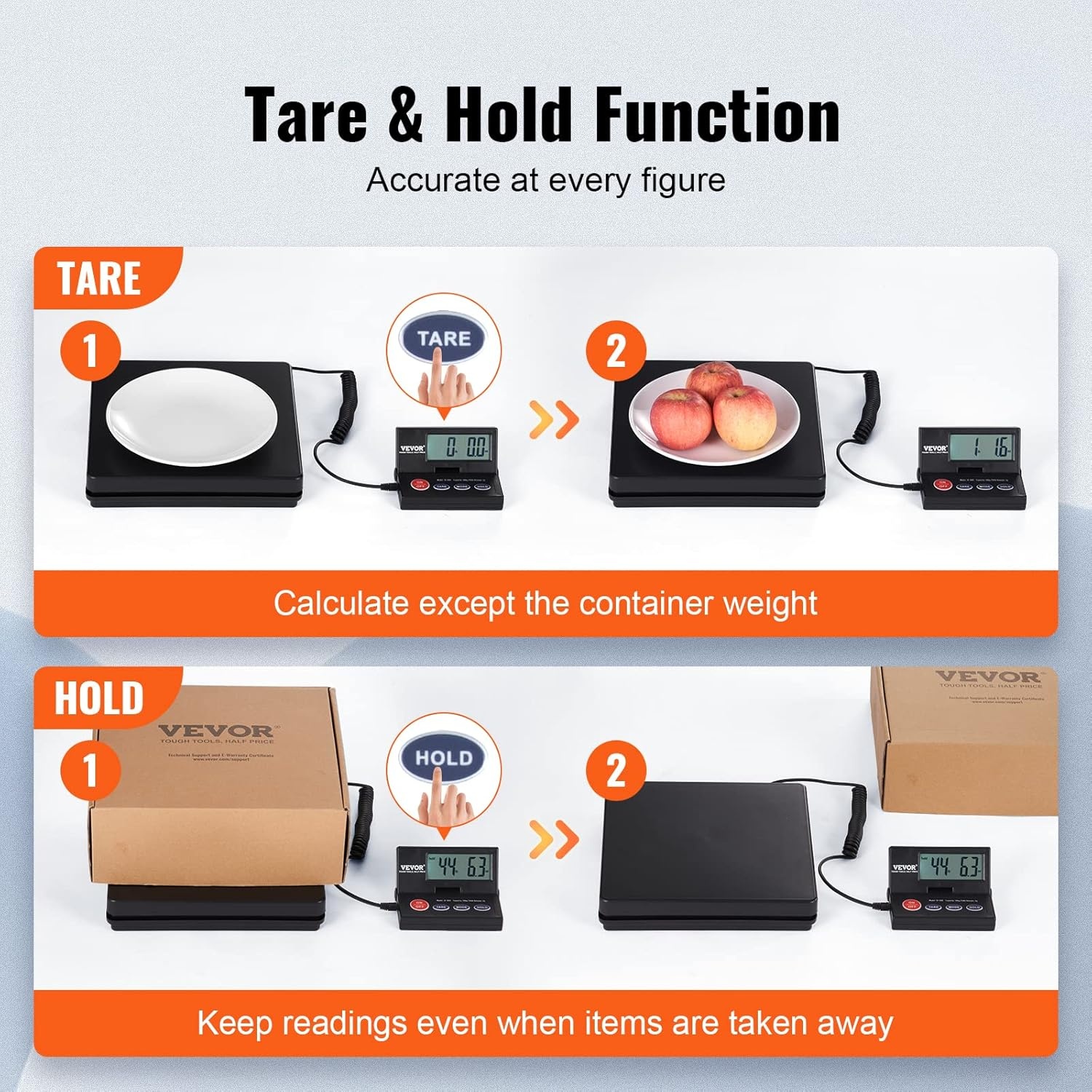 image:imageVEVOR Digital Shipping Scale 110 lbs x 007 oz Heavy Duty Postal Scale with Timer Tare Hold Function 90 Foldable LCD Screen Package Scale for Laggage Home Post Office ACDC Powered FCC Liste1010in