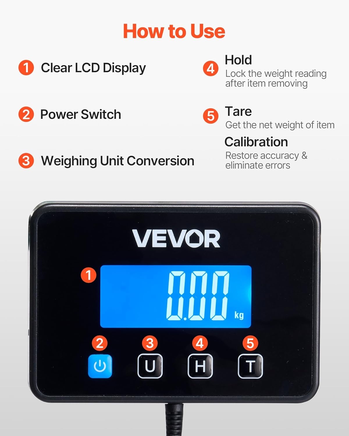 image:imageVEVOR Digital Shipping Scale 110 lbs x 007 oz Heavy Duty Postal Scale with Timer Tare Hold Function 90 Foldable LCD Screen Package Scale for Laggage Home Post Office ACDC Powered FCC Liste440Lbs
