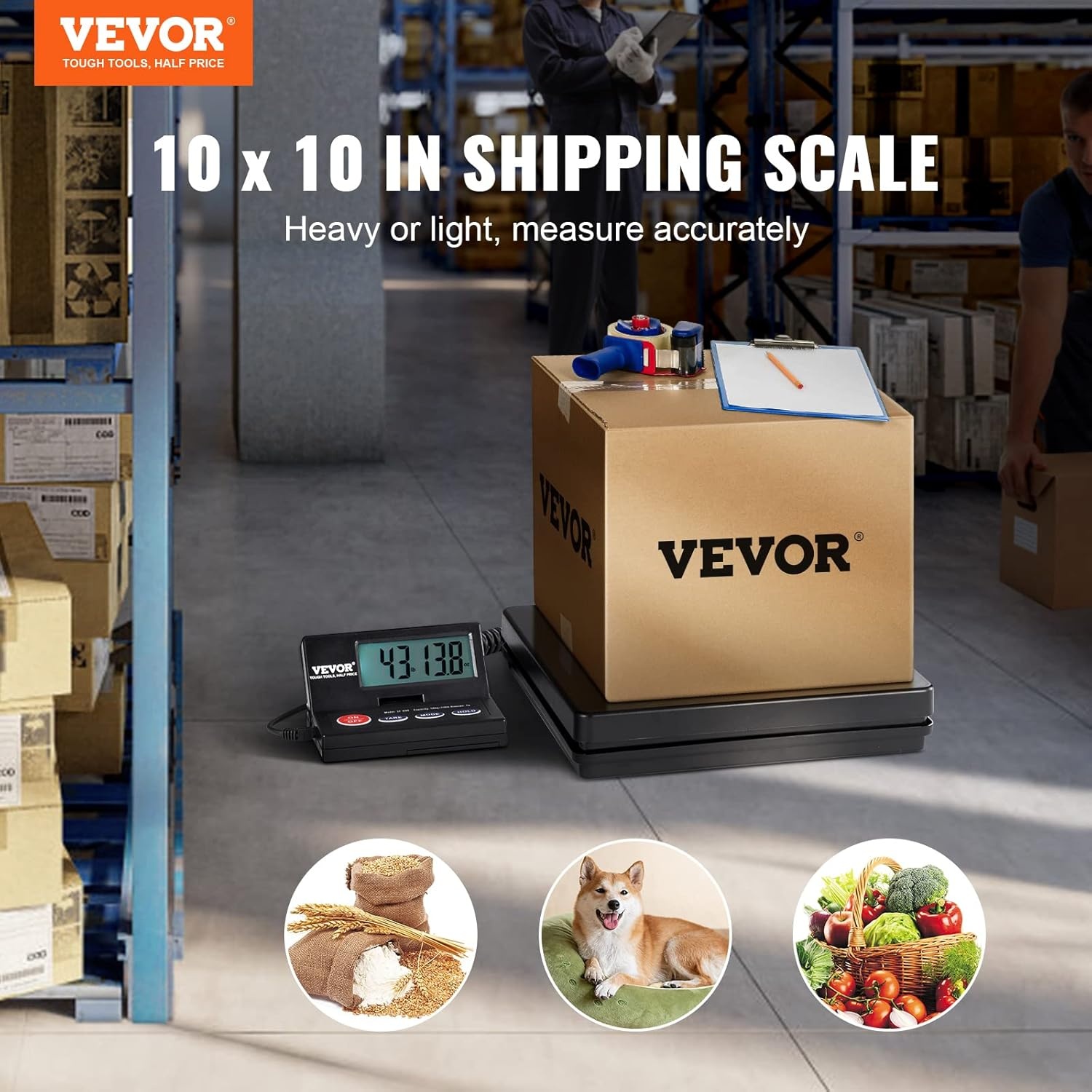image:imageVEVOR Digital Shipping Scale 110 lbs x 007 oz Heavy Duty Postal Scale with Timer Tare Hold Function 90 Foldable LCD Screen Package Scale for Laggage Home Post Office ACDC Powered FCC Liste1010in