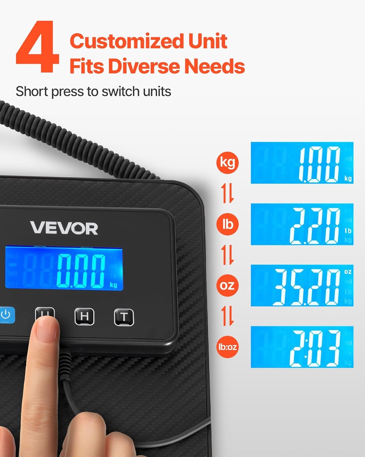 image:imageVEVOR Digital Shipping Scale 110 lbs x 007 oz Heavy Duty Postal Scale with Timer Tare Hold Function 90 Foldable LCD Screen Package Scale for Laggage Home Post Office ACDC Powered FCC Liste440Lbs