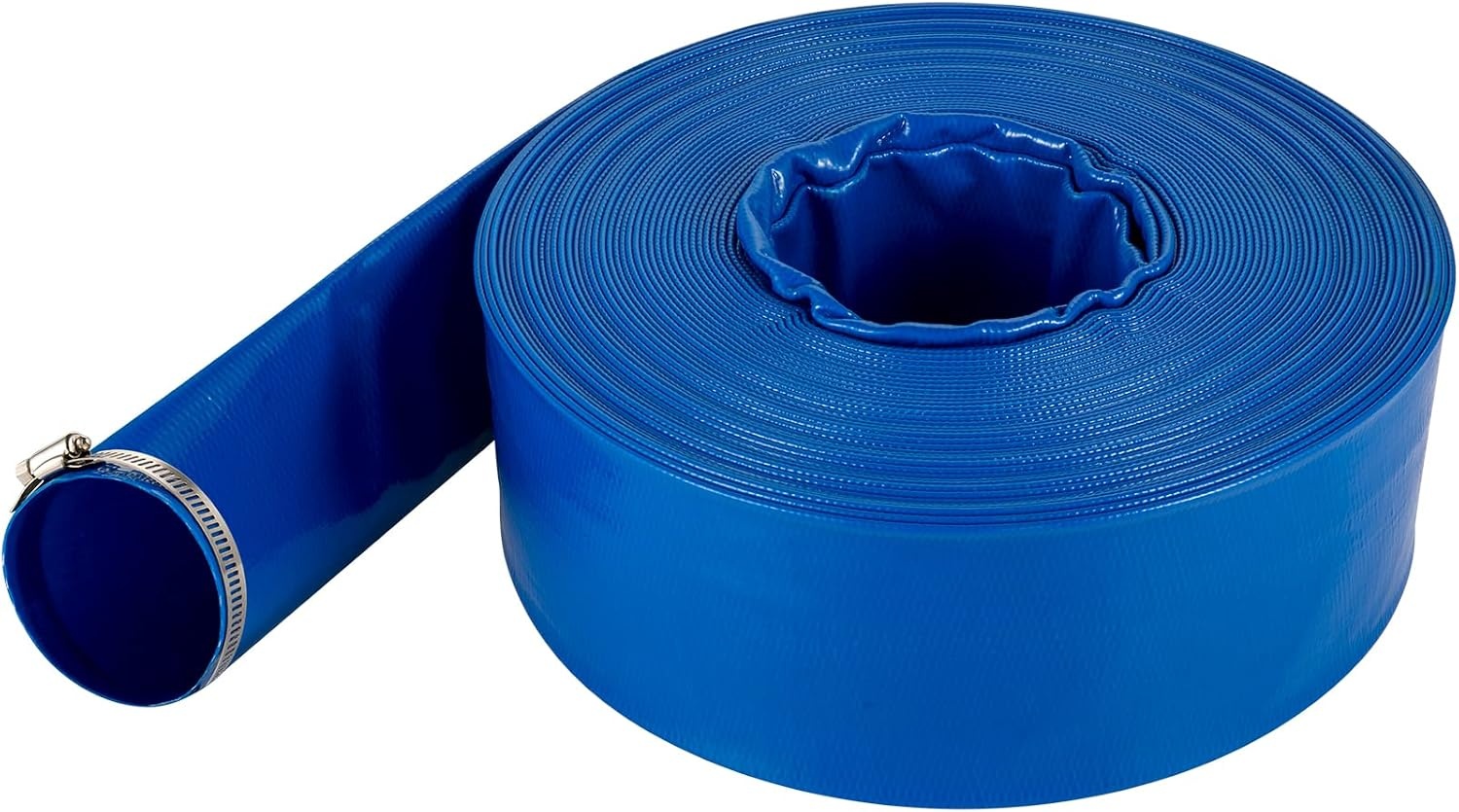 image:imageVEVOR Discharge Hose 112 x 100 PVC Fabric Lay Flat Hose Heavy Duty Backwash Drain Hose with Clamps Weatherproof amp Burstproof Ideal for Swimming Pool amp Water Transfer Blue2 x 100