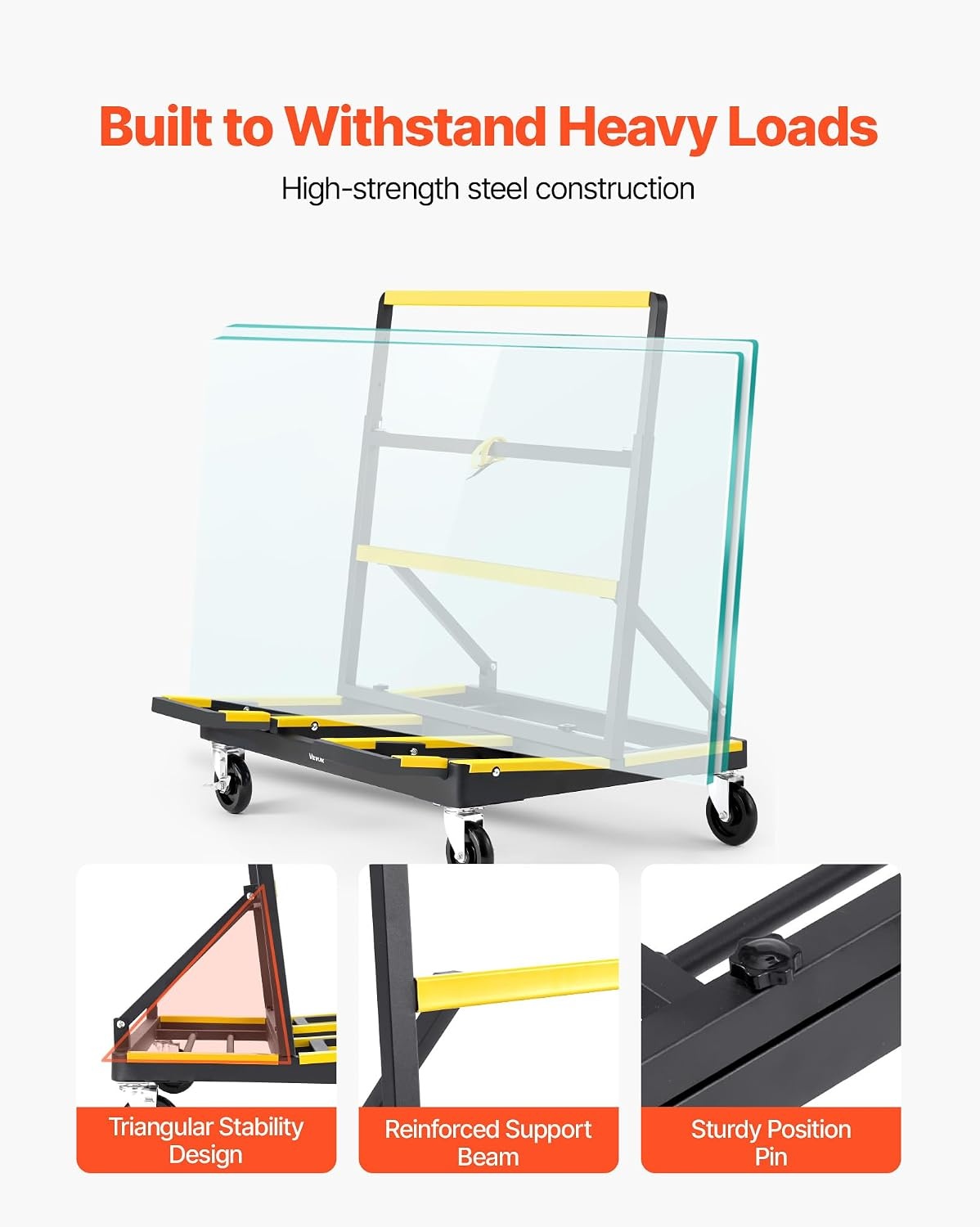 image:imageVEVOR Drywall Cart Dolly 1800 lbs Load Capacity Steel Panel Dolly with 4 Swivel Casters amp Expandable Deck Foldable Panel Truck Cart with TieDown Strap for Handling Plywood Plasterboard Glass