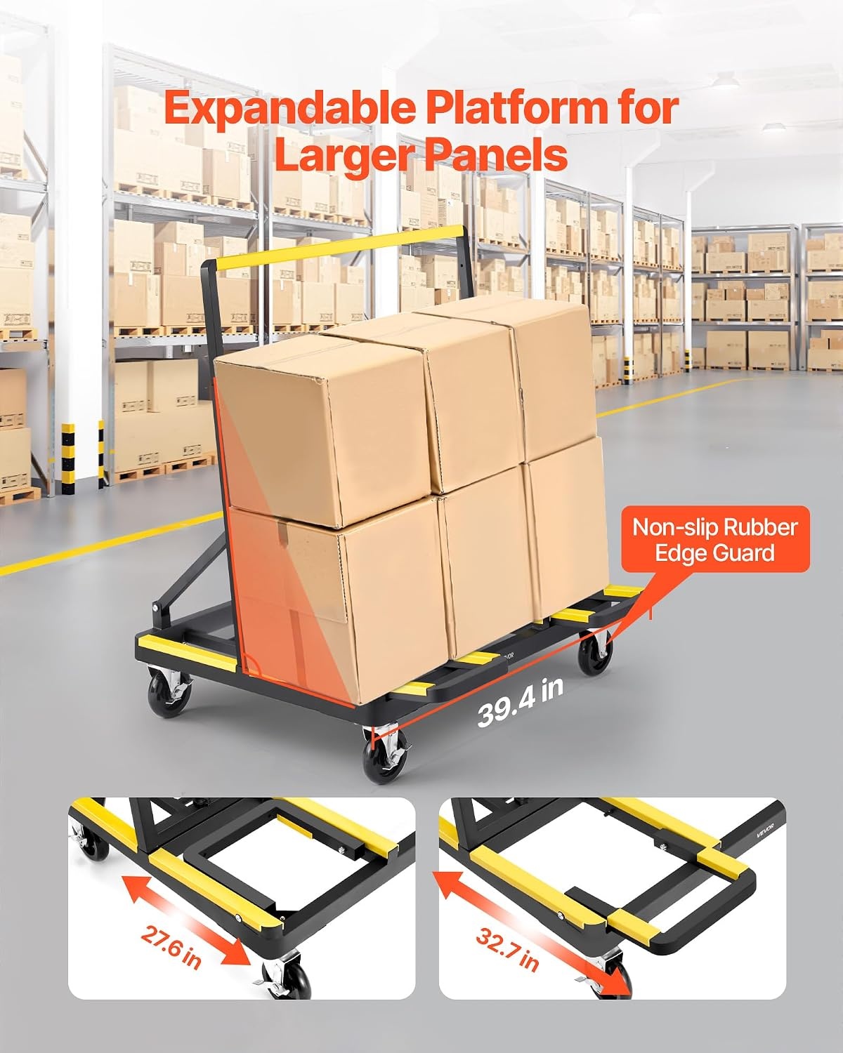 image:imageVEVOR Drywall Cart Dolly 1800 lbs Load Capacity Steel Panel Dolly with 4 Swivel Casters amp Expandable Deck Foldable Panel Truck Cart with TieDown Strap for Handling Plywood Plasterboard Glass