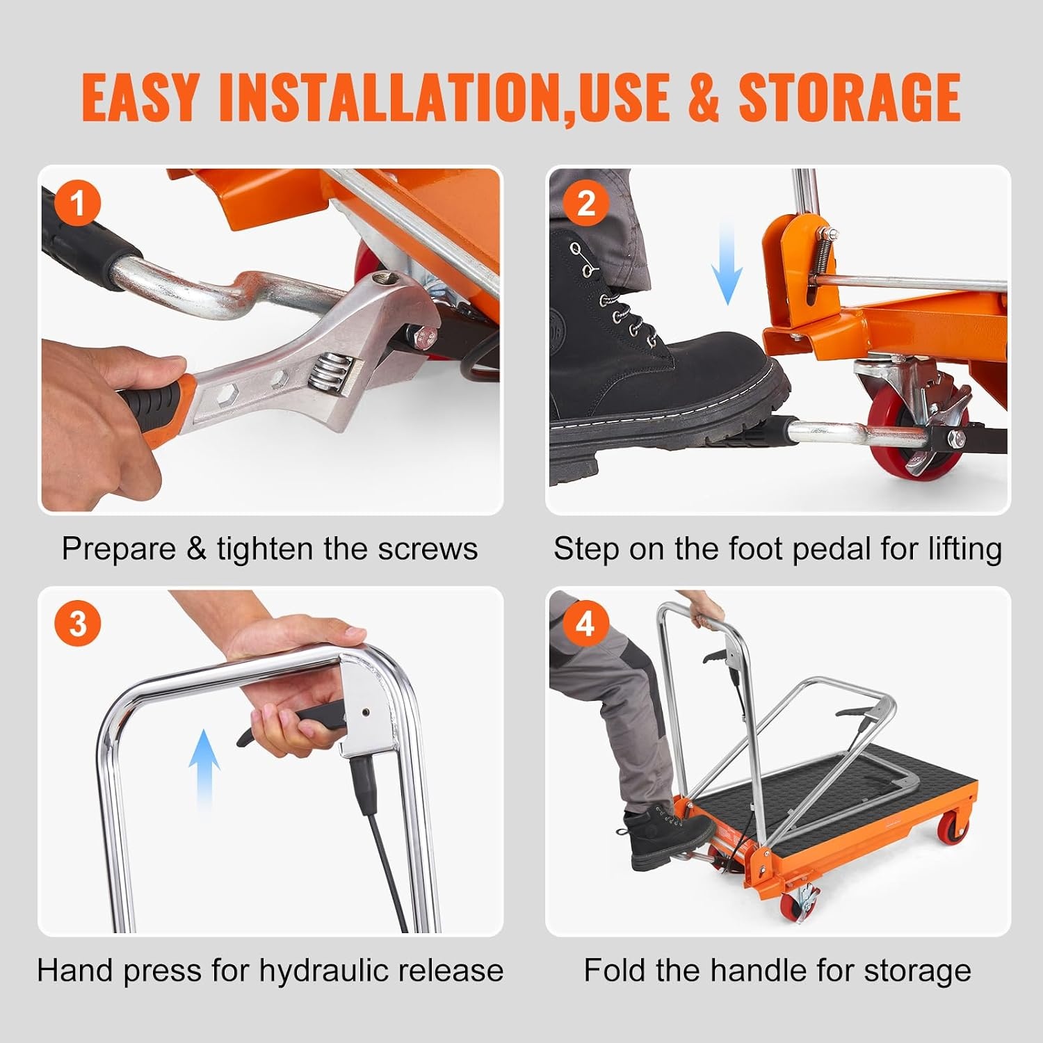 image:imageVEVOR Electric Lift Table 330 lbs Capacity Single Scissor Lift Table 828 in Height Adjustable Lifting Platform Coffee Table Lift with 4 Wheels for Material Handling and Transportation BlackOrange