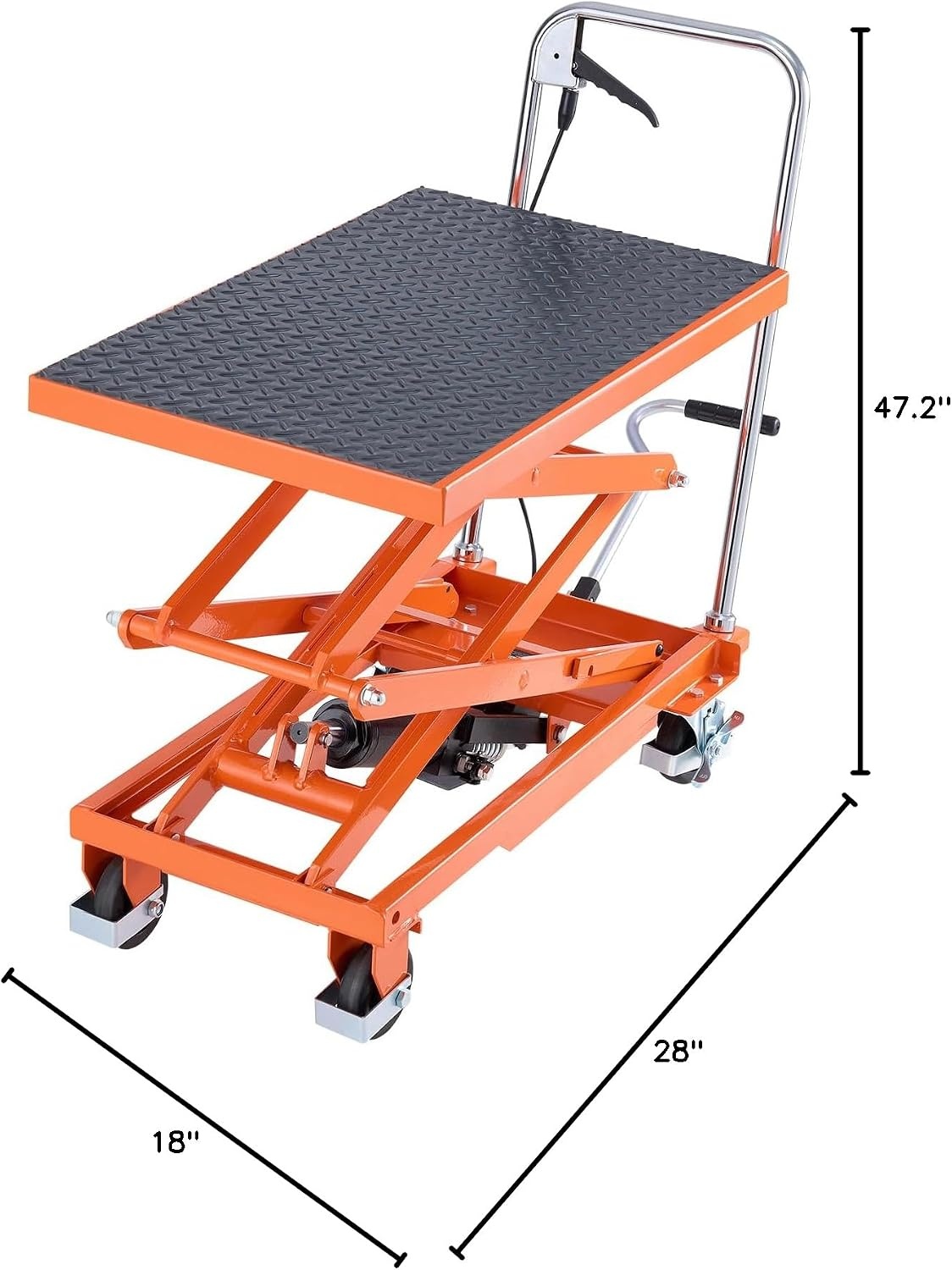 image:imageVEVOR Electric Lift Table 330 lbs Capacity Single Scissor Lift Table 828 in Height Adjustable Lifting Platform Coffee Table Lift with 4 Wheels for Material Handling and Transportation BlackOrange