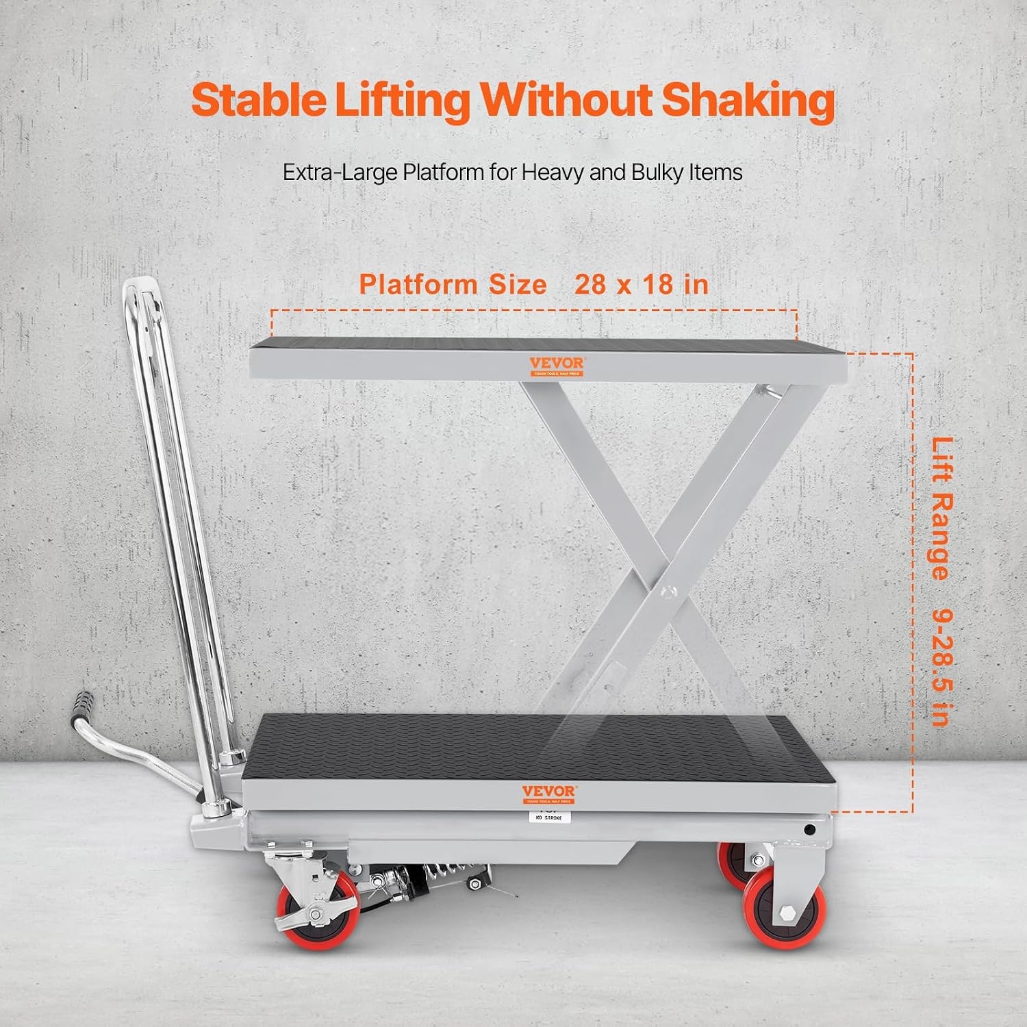 image:imageVEVOR Electric Lift Table 330 lbs Capacity Single Scissor Lift Table 828 in Height Adjustable Lifting Platform Coffee Table Lift with 4 Wheels for Material Handling and Transportation BlackGray