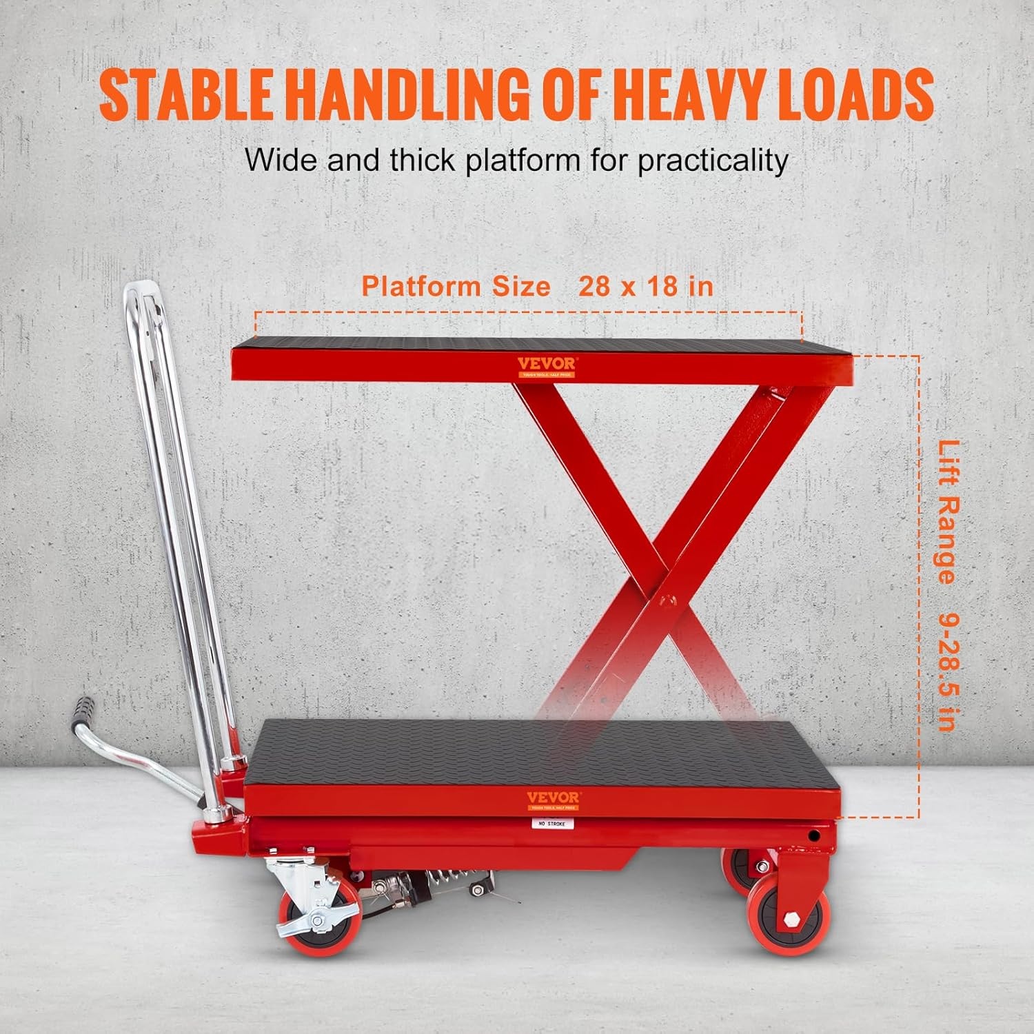 image:imageVEVOR Electric Lift Table 330 lbs Capacity Single Scissor Lift Table 828 in Height Adjustable Lifting Platform Coffee Table Lift with 4 Wheels for Material Handling and Transportation BlackRed