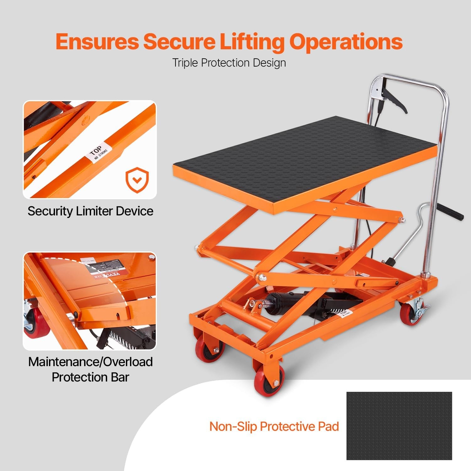 image:imageVEVOR Electric Lift Table 330 lbs Capacity Single Scissor Lift Table 828 in Height Adjustable Lifting Platform Coffee Table Lift with 4 Wheels for Material Handling and Transportation BlackOrange