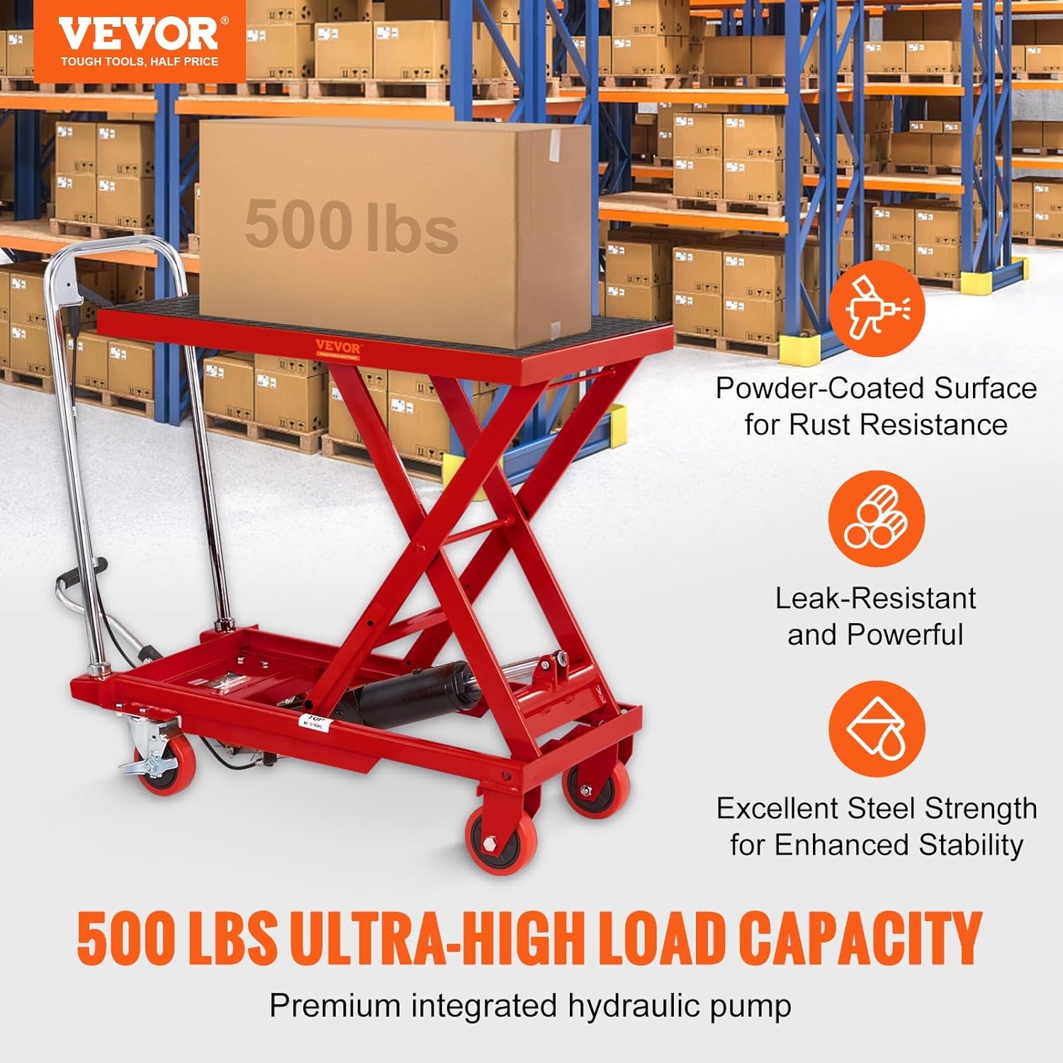 image:imageVEVOR Electric Lift Table 330 lbs Capacity Single Scissor Lift Table 828 in Height Adjustable Lifting Platform Coffee Table Lift with 4 Wheels for Material Handling and Transportation BlackRed