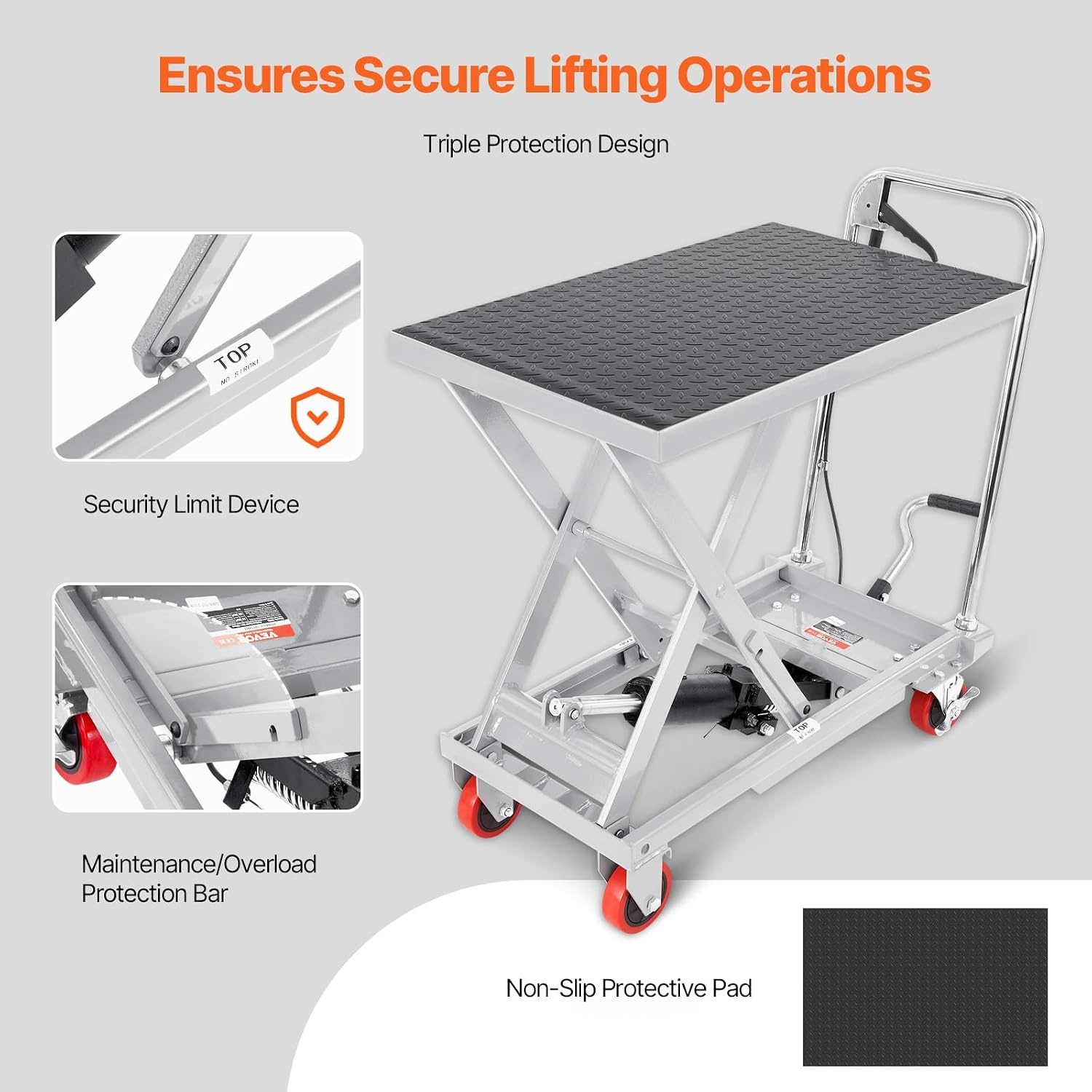 image:imageVEVOR Electric Lift Table 330 lbs Capacity Single Scissor Lift Table 828 in Height Adjustable Lifting Platform Coffee Table Lift with 4 Wheels for Material Handling and Transportation BlackGray