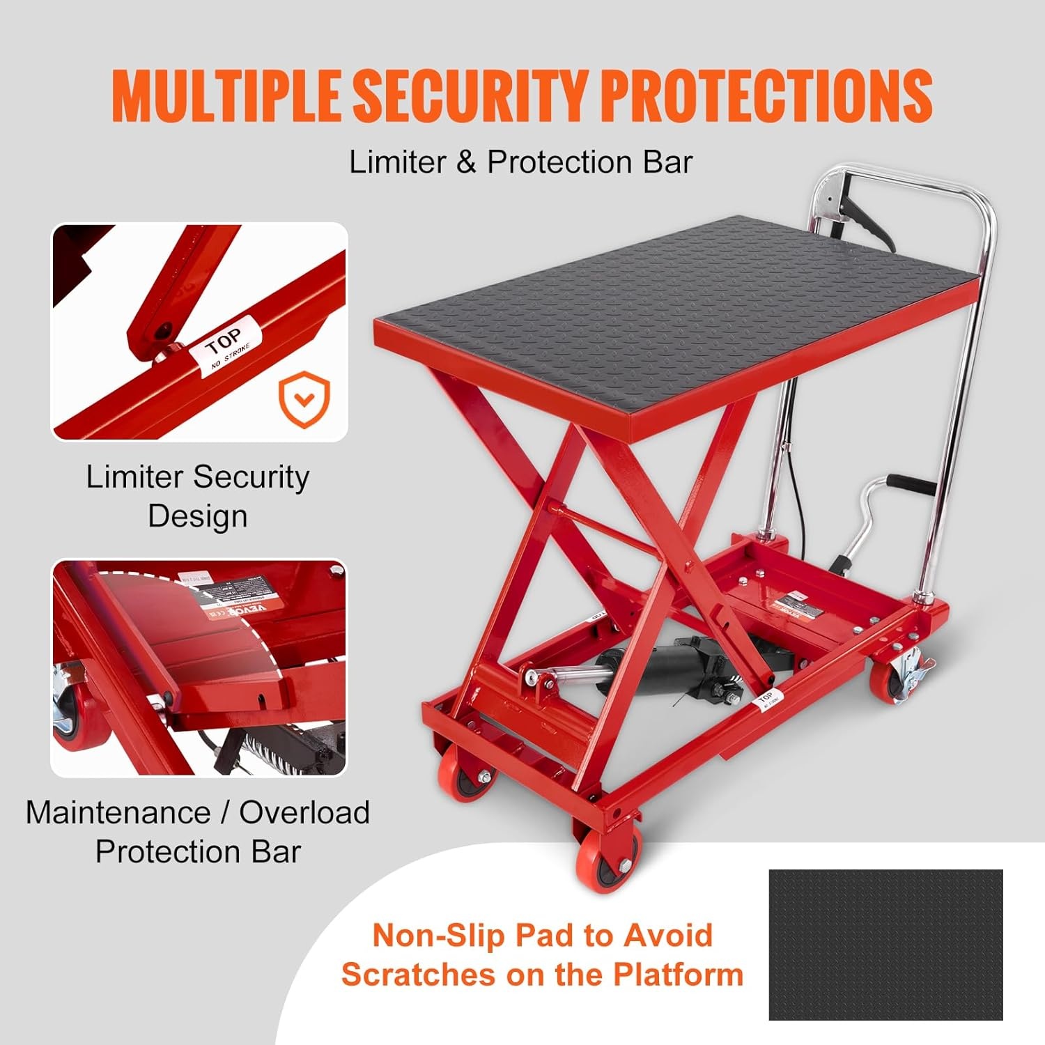 image:imageVEVOR Electric Lift Table 330 lbs Capacity Single Scissor Lift Table 828 in Height Adjustable Lifting Platform Coffee Table Lift with 4 Wheels for Material Handling and Transportation BlackRed