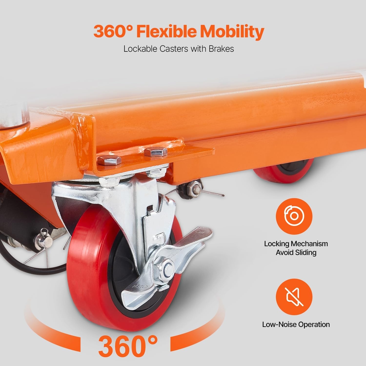 image:imageVEVOR Electric Lift Table 330 lbs Capacity Single Scissor Lift Table 828 in Height Adjustable Lifting Platform Coffee Table Lift with 4 Wheels for Material Handling and Transportation BlackOrange