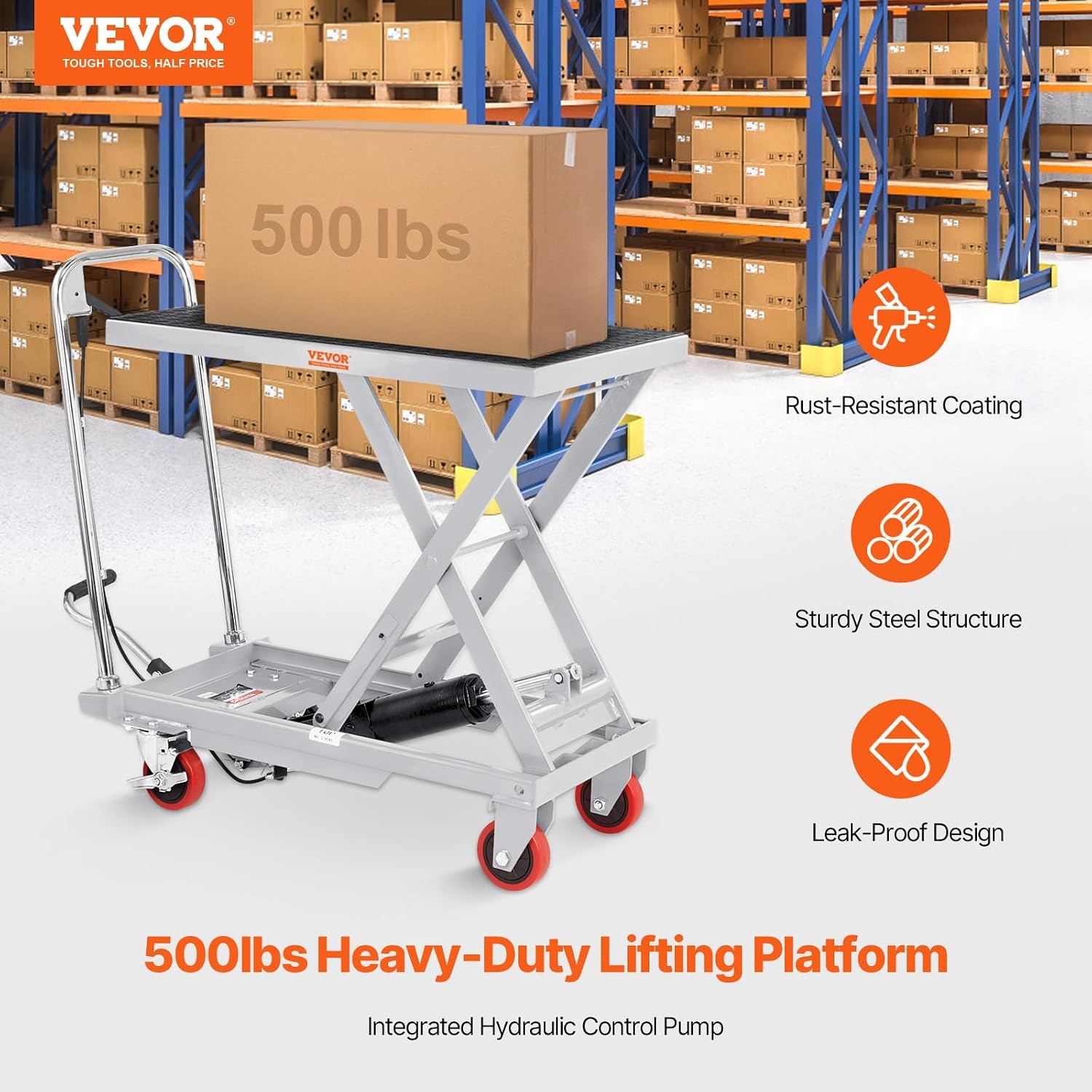 image:imageVEVOR Electric Lift Table 330 lbs Capacity Single Scissor Lift Table 828 in Height Adjustable Lifting Platform Coffee Table Lift with 4 Wheels for Material Handling and Transportation BlackGray