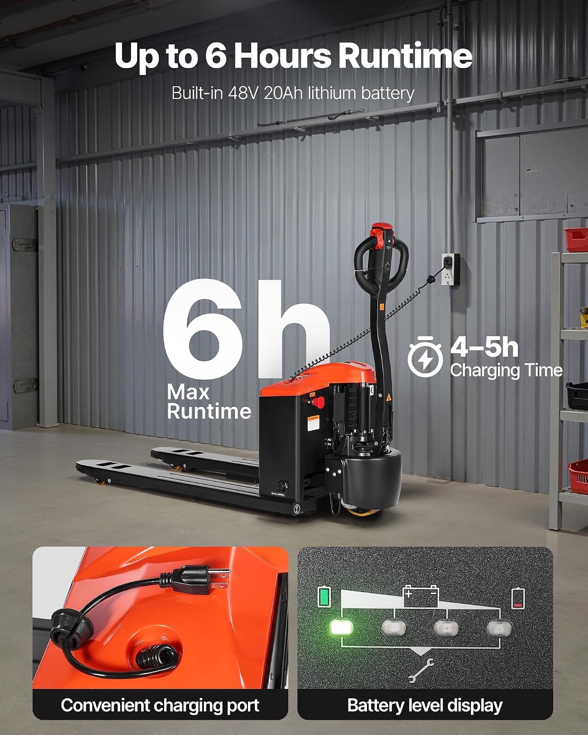 image:imageVEVOR Electric Pallet Jack 4400 lbs Load Capacity Lithium Battery Powered Pallet Jack Truck with 48L x 27W Inch Forks for Material Handling Suitable for Warehouse Supermarket Manufacturing4400 LBS