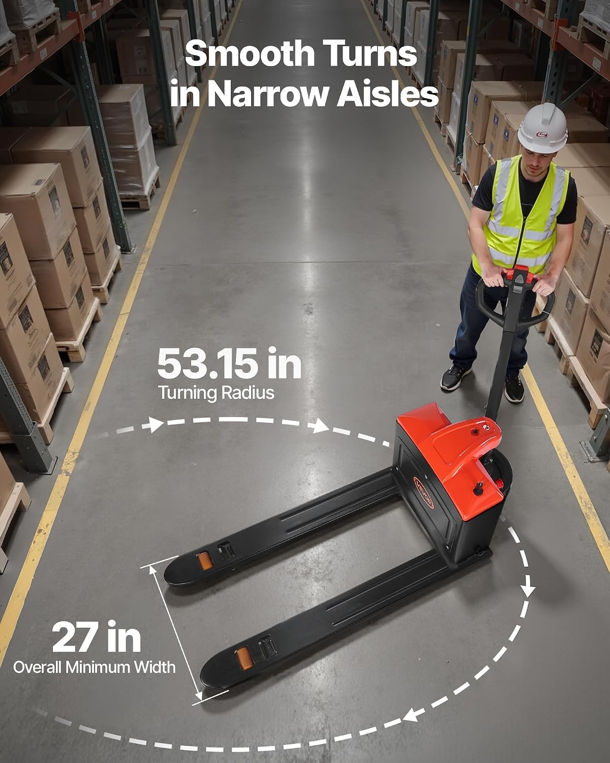 image:imageVEVOR Electric Pallet Jack 4400 lbs Load Capacity Lithium Battery Powered Pallet Jack Truck with 48L x 27W Inch Forks for Material Handling Suitable for Warehouse Supermarket Manufacturing4400 LBS