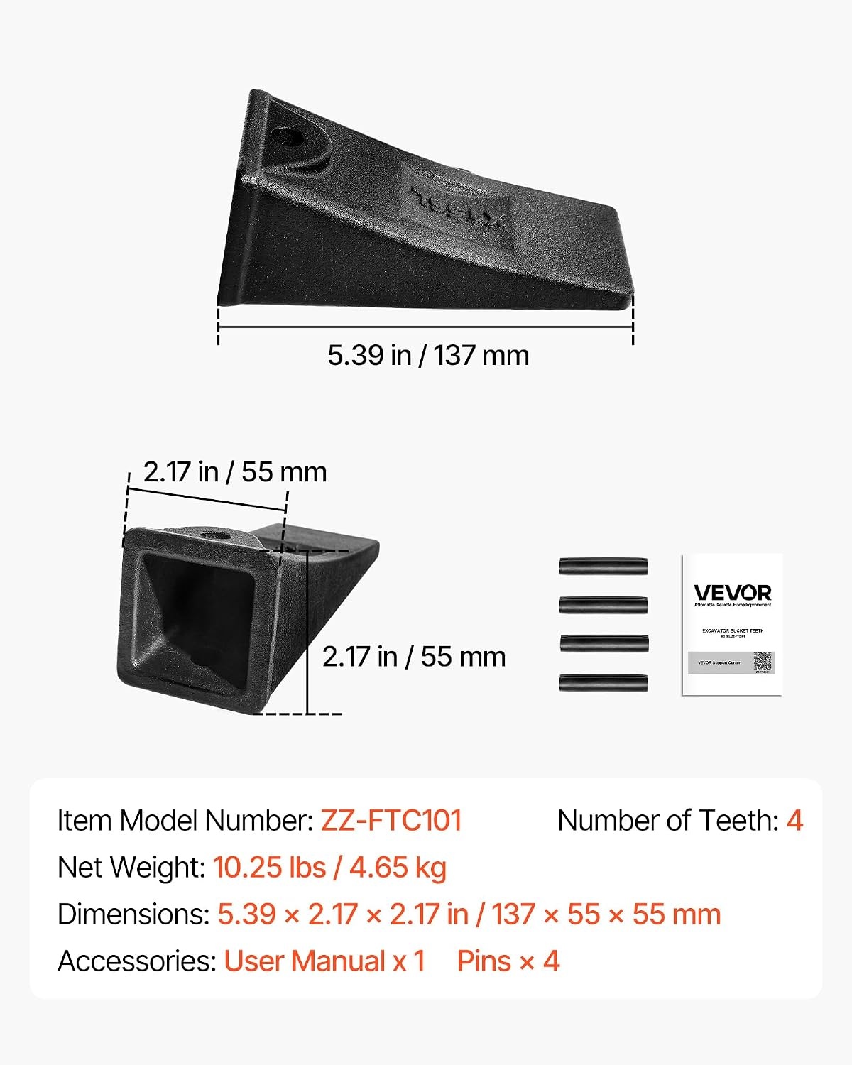 image:imageVEVOR Excavator Bucket Teeth with Pins 7 Pack 684447 Bucket Tooth Set Fits 58in Buckets Edge Heavy Duty 734 in Bolt on Digging Buckets Teeth Replacement for Skid Steer amp Mini Excavator4 pack