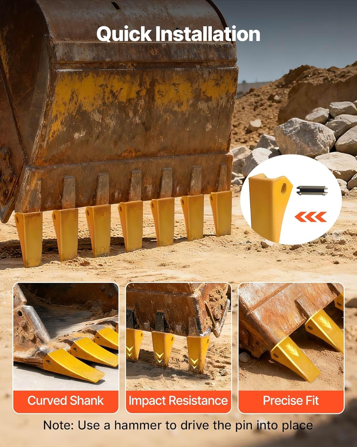 image:imageVEVOR Excavator Bucket Teeth with Pins 7 Pack 684447 Bucket Tooth Set Fits 58in Buckets Edge Heavy Duty 734 in Bolt on Digging Buckets Teeth Replacement for Skid Steer amp Mini Excavator10 pack