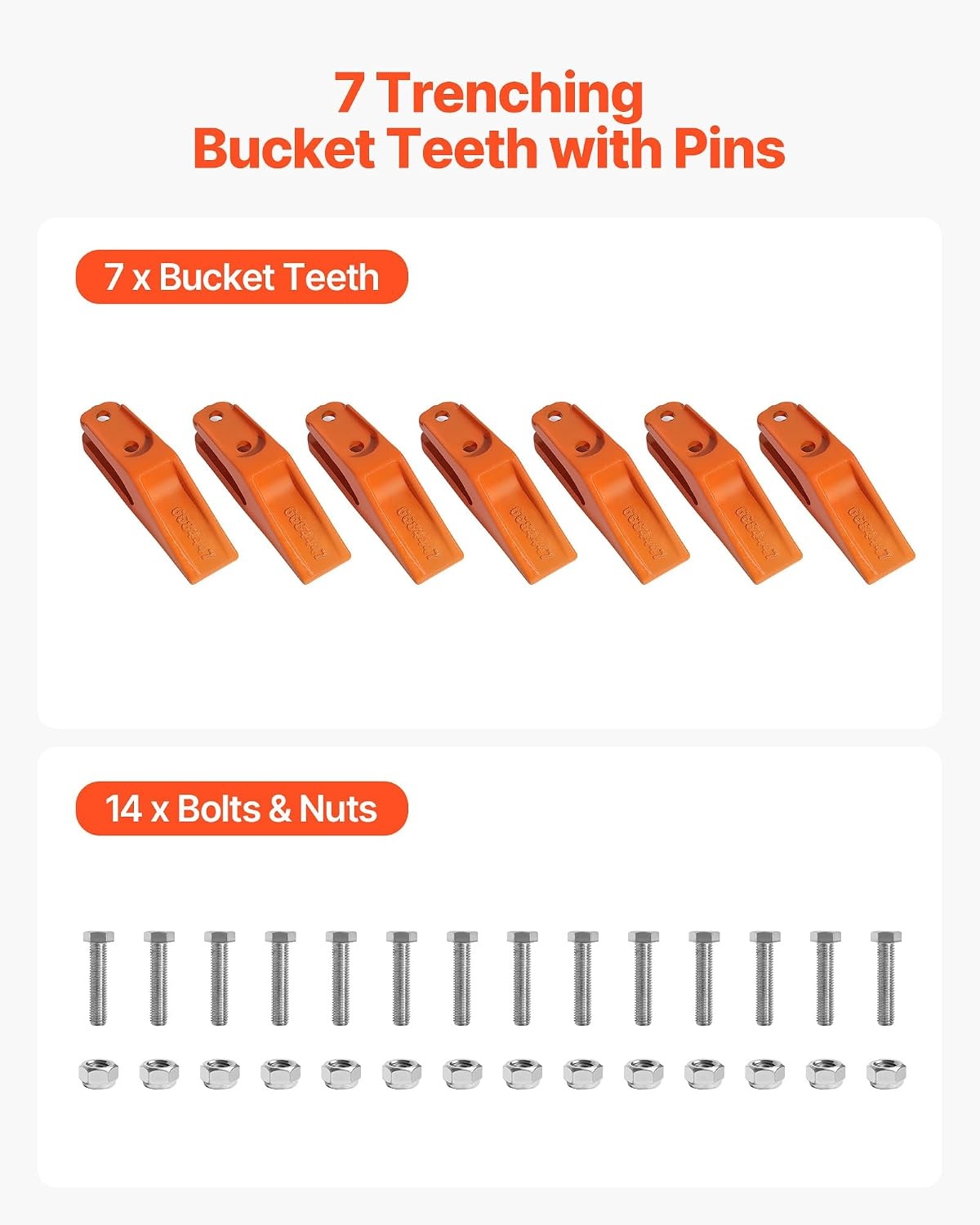 image:imageVEVOR Excavator Bucket Teeth with Pins 7 Pack 684447 Bucket Tooth Set Fits 58in Buckets Edge Heavy Duty 734 in Bolt on Digging Buckets Teeth Replacement for Skid Steer amp Mini Excavator7 pack