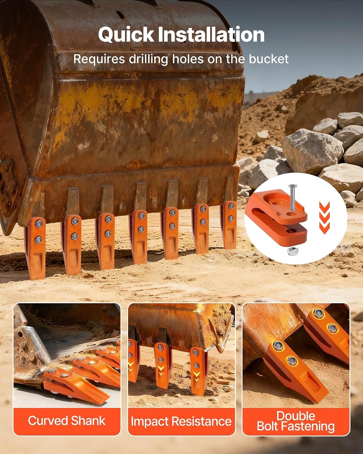 image:imageVEVOR Excavator Bucket Teeth with Pins 7 Pack 684447 Bucket Tooth Set Fits 58in Buckets Edge Heavy Duty 734 in Bolt on Digging Buckets Teeth Replacement for Skid Steer amp Mini Excavator7 pack