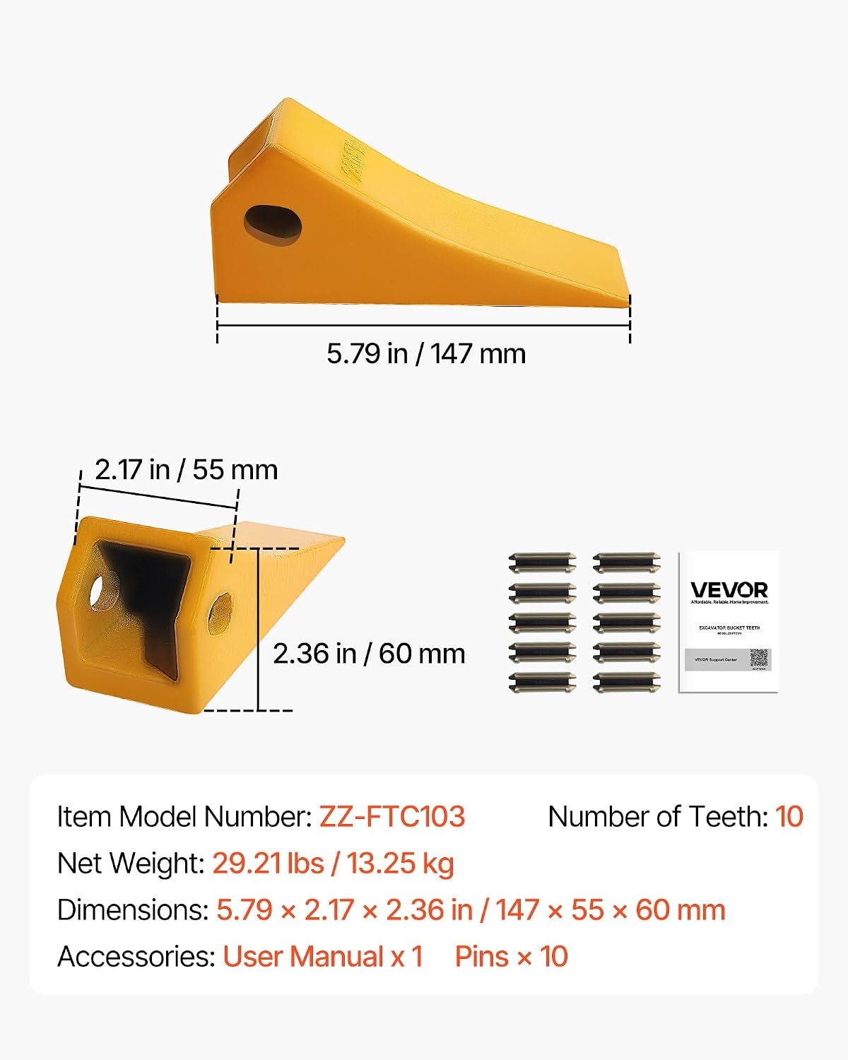 image:imageVEVOR Excavator Bucket Teeth with Pins 7 Pack 684447 Bucket Tooth Set Fits 58in Buckets Edge Heavy Duty 734 in Bolt on Digging Buckets Teeth Replacement for Skid Steer amp Mini Excavator10 pack