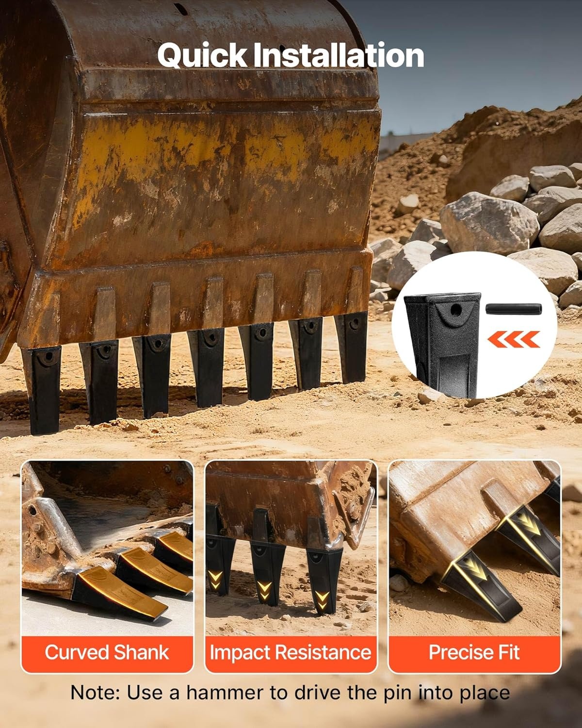 image:imageVEVOR Excavator Bucket Teeth with Pins 7 Pack 684447 Bucket Tooth Set Fits 58in Buckets Edge Heavy Duty 734 in Bolt on Digging Buckets Teeth Replacement for Skid Steer amp Mini Excavator4 pack