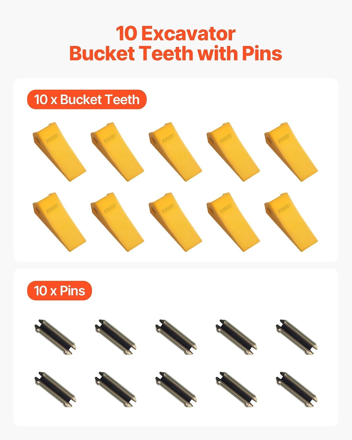 image:imageVEVOR Excavator Bucket Teeth with Pins 7 Pack 684447 Bucket Tooth Set Fits 58in Buckets Edge Heavy Duty 734 in Bolt on Digging Buckets Teeth Replacement for Skid Steer amp Mini Excavator10 pack