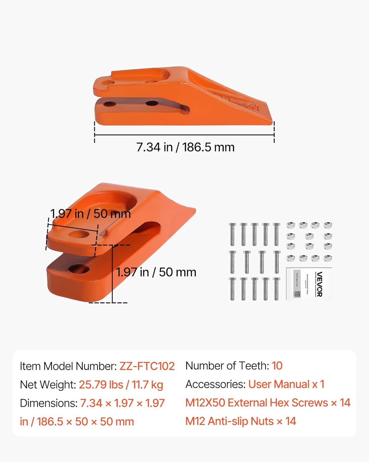 image:imageVEVOR Excavator Bucket Teeth with Pins 7 Pack 684447 Bucket Tooth Set Fits 58in Buckets Edge Heavy Duty 734 in Bolt on Digging Buckets Teeth Replacement for Skid Steer amp Mini Excavator7 pack