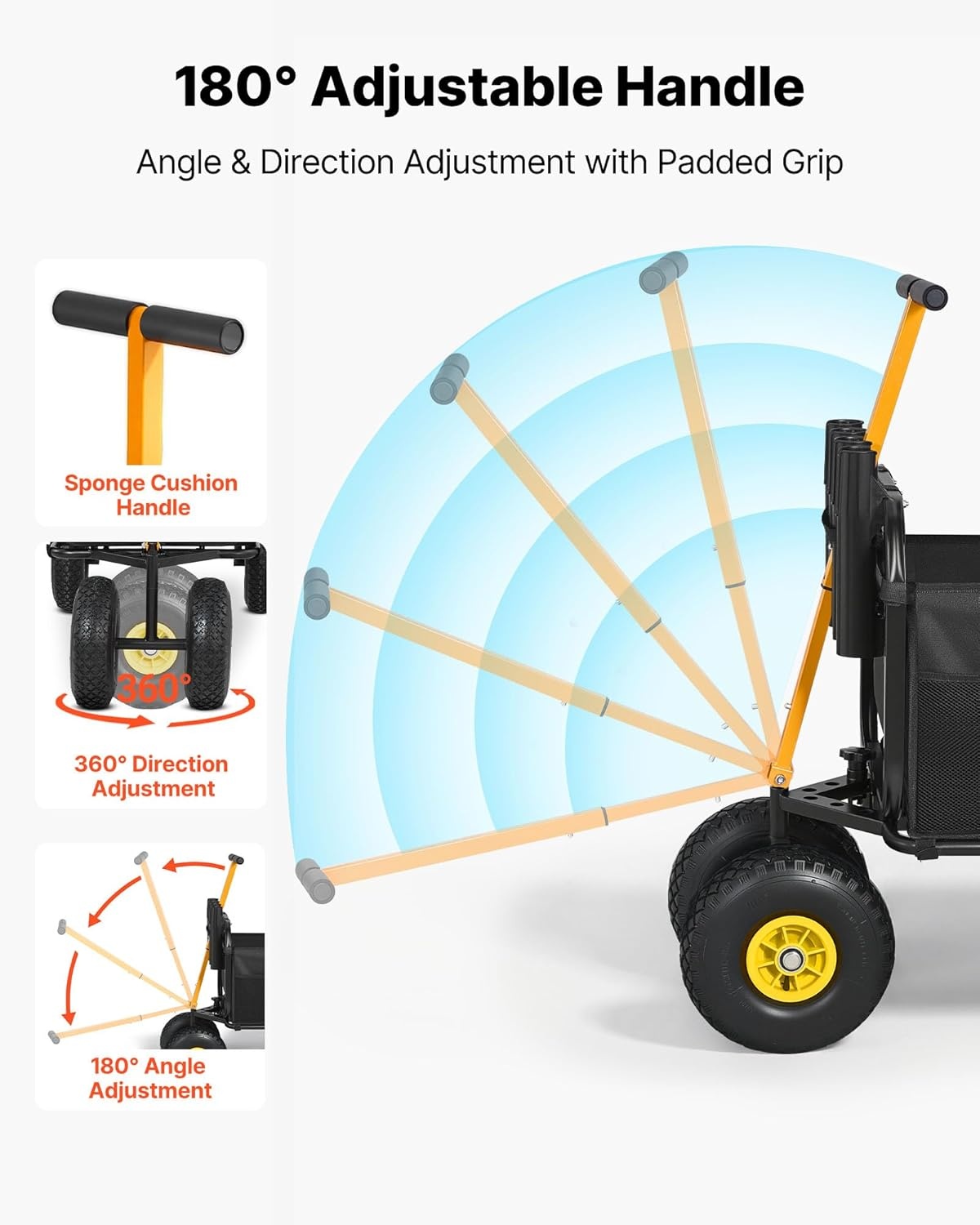 image:imageVEVOR Fishing Cart 300 lbs Load Capacity Foldable Fish and Marine Cart with Four 11 Big Wheels Rubber Balloon Tires HeavyDuty Steel Pier Wagon Trolley with 8 Rod Holders for Picnic551 D x 242 W x 328 H