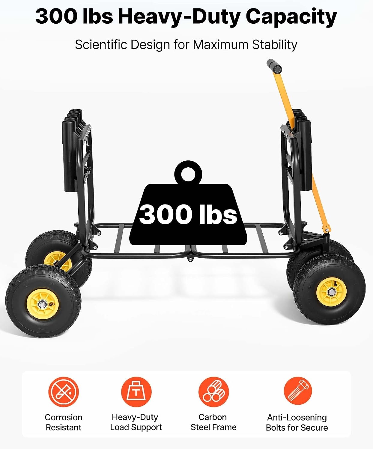 image:imageVEVOR Fishing Cart 300 lbs Load Capacity Foldable Fish and Marine Cart with Four 11 Big Wheels Rubber Balloon Tires HeavyDuty Steel Pier Wagon Trolley with 8 Rod Holders for Picnic551 D x 242 W x 328 H