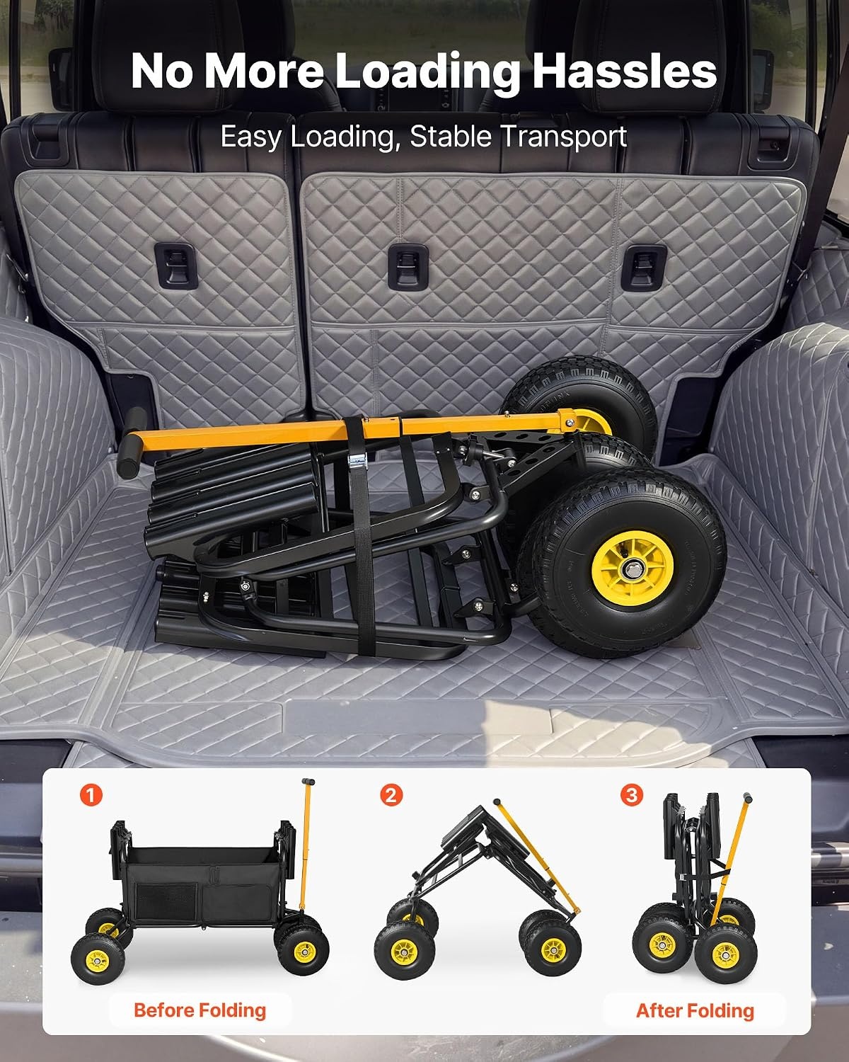 image:imageVEVOR Fishing Cart 300 lbs Load Capacity Foldable Fish and Marine Cart with Four 11 Big Wheels Rubber Balloon Tires HeavyDuty Steel Pier Wagon Trolley with 8 Rod Holders for Picnic551 D x 242 W x 328 H