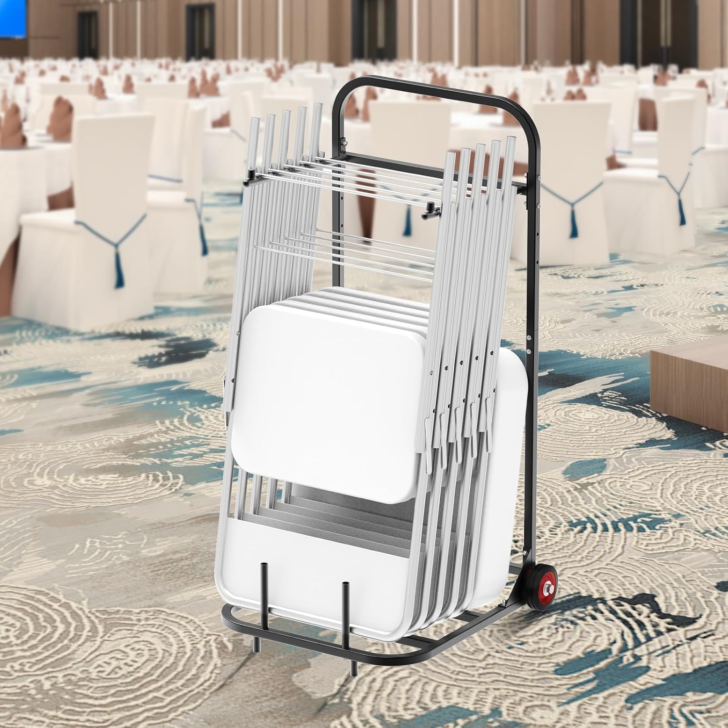 image:imageVEVOR Folding Chair Rack 150 LBS Capacity HeavyDuty Chair Cart for Stacking 10 Chairs MultiFunction Metal Chair Storage Dolly with Rubber Wheels PushStyle Chair Holder Matte BlackHanging type