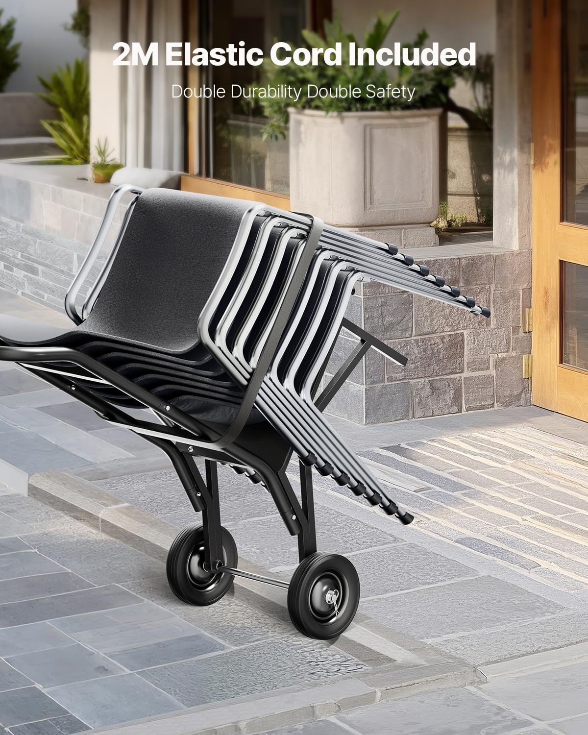 image:imageVEVOR Folding Chair Rack 150 LBS Capacity HeavyDuty Chair Cart for Stacking 10 Chairs MultiFunction Metal Chair Storage Dolly with Rubber Wheels PushStyle Chair Holder Matte BlackStacking type