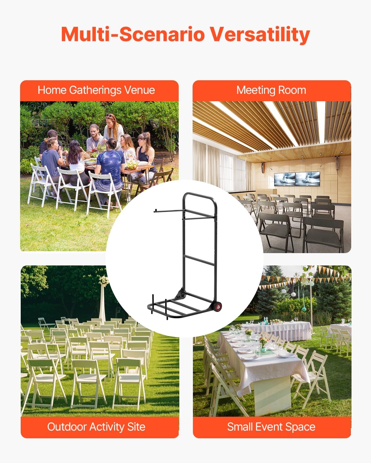 image:imageVEVOR Folding Chair Rack 150 LBS Capacity HeavyDuty Chair Cart for Stacking 10 Chairs MultiFunction Metal Chair Storage Dolly with Rubber Wheels PushStyle Chair Holder Matte BlackHanging type