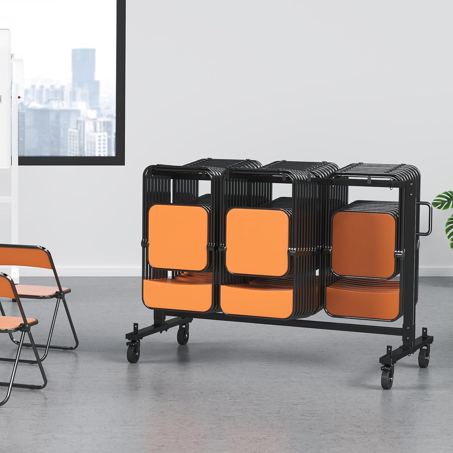 image:imageVEVOR Folding Chair Rack 400 LBS Capacity HeavyDuty Chair Cart for 42 Chairs or 12 Tables MultiFunction Chair Storage Dolly with Rubber Wheels and Holders Large Chair Holder Matte BlackBlack