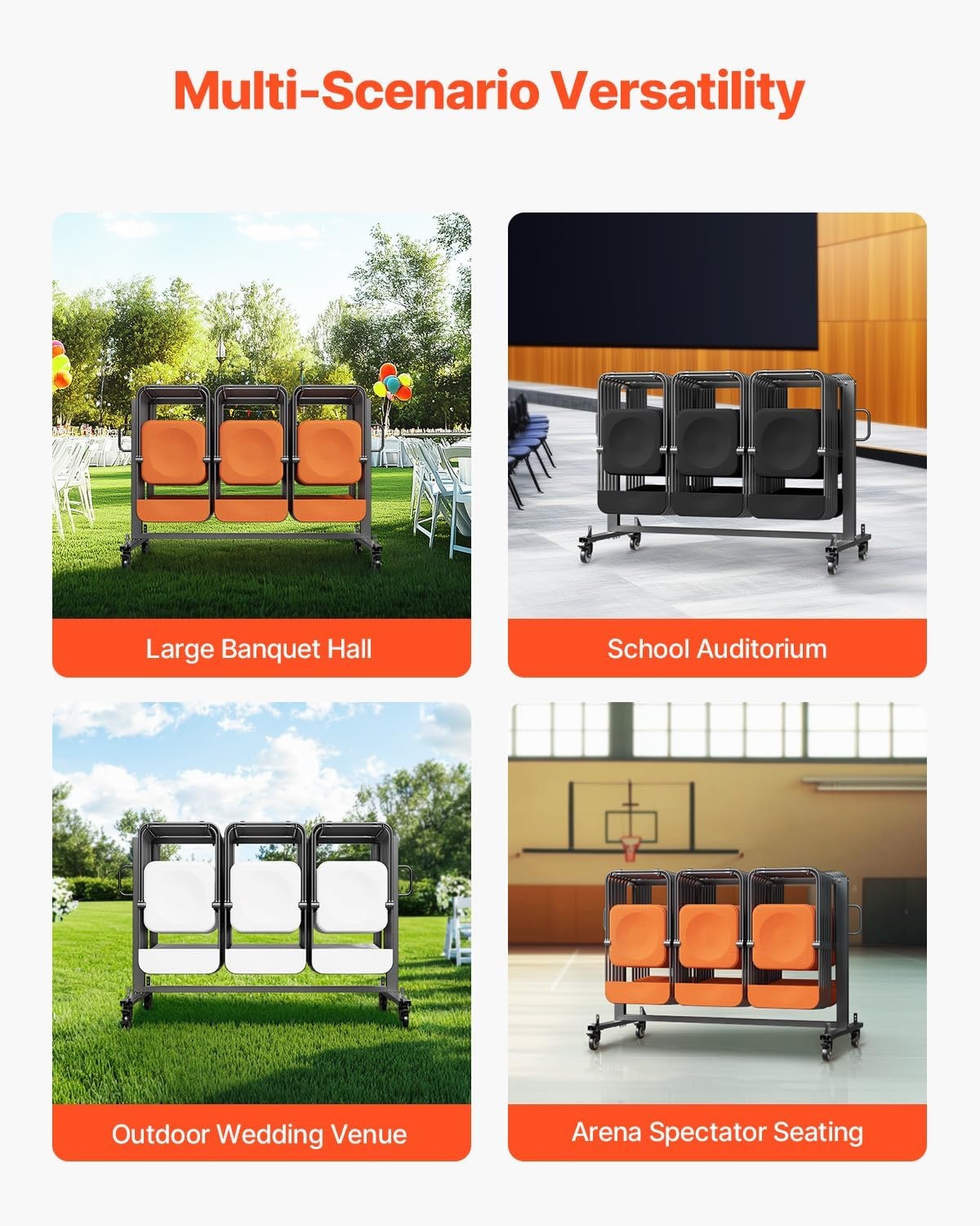 image:imageVEVOR Folding Chair Rack 400 LBS Capacity HeavyDuty Chair Cart for 42 Chairs or 12 Tables MultiFunction Chair Storage Dolly with Rubber Wheels and Holders Large Chair Holder Matte BlackMatte Black