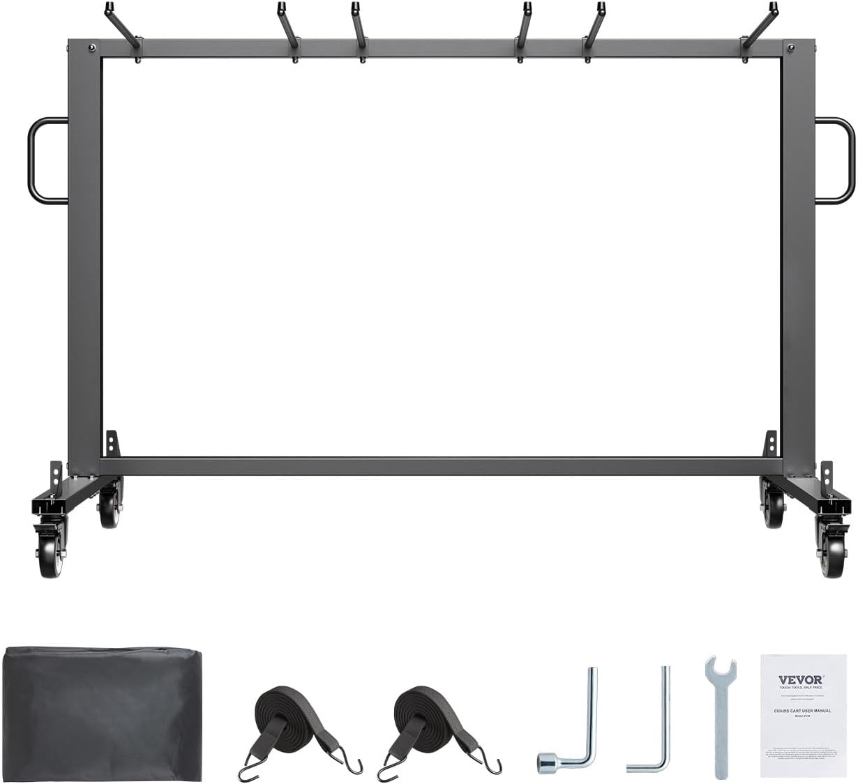 image:imageVEVOR Folding Chair Rack 400 LBS Capacity HeavyDuty Chair Cart for 42 Chairs or 12 Tables MultiFunction Chair Storage Dolly with Rubber Wheels and Holders Large Chair Holder Matte BlackMatte Black