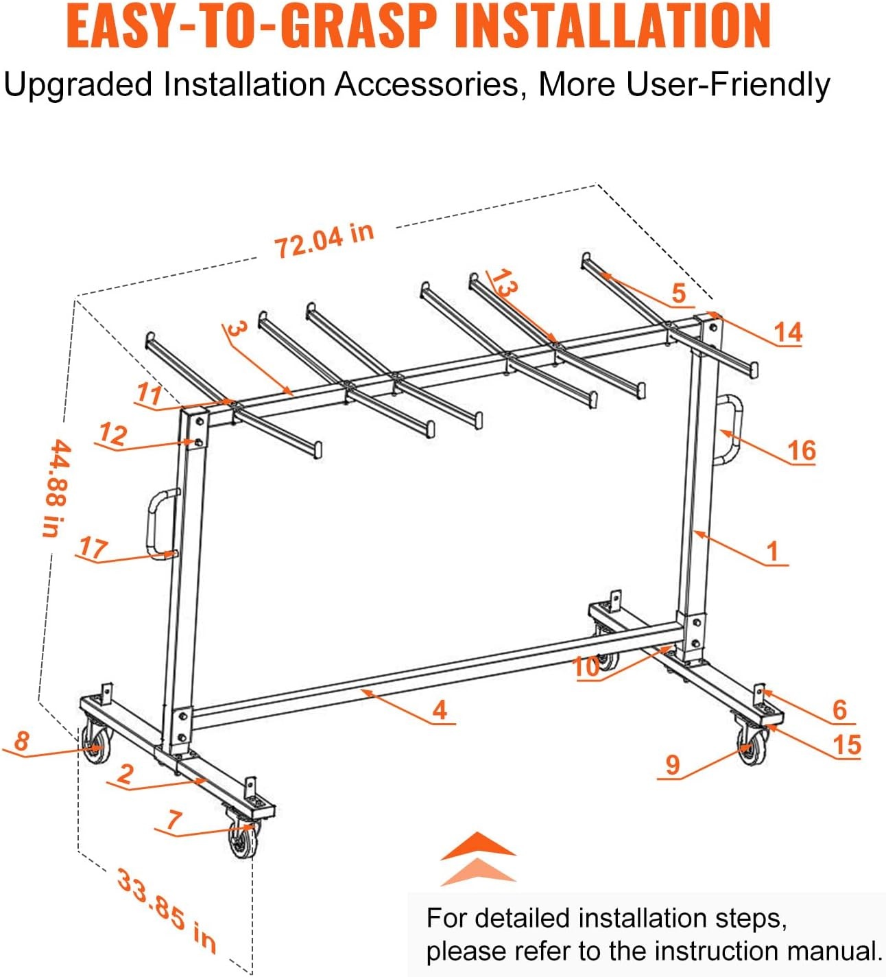 image:imageVEVOR Folding Chair Rack 400 LBS Capacity HeavyDuty Chair Cart for 42 Chairs or 12 Tables MultiFunction Chair Storage Dolly with Rubber Wheels and Holders Large Chair Holder Matte BlackBlack