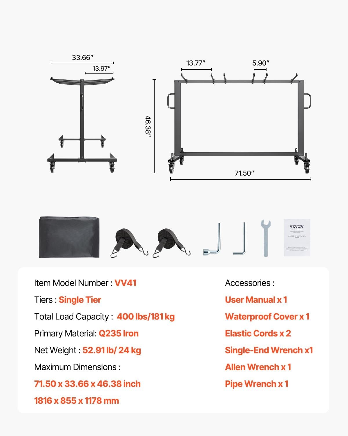 image:imageVEVOR Folding Chair Rack 400 LBS Capacity HeavyDuty Chair Cart for 42 Chairs or 12 Tables MultiFunction Chair Storage Dolly with Rubber Wheels and Holders Large Chair Holder Matte BlackMatte Black