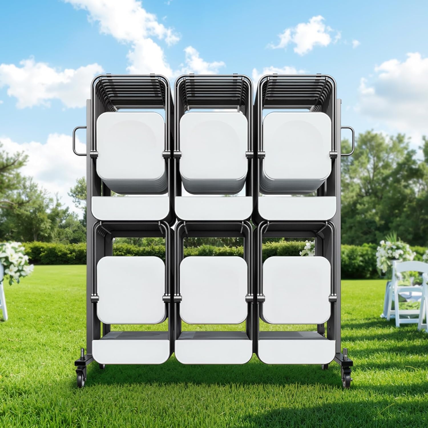 image:imageVEVOR Folding Chair Rack 800 LBS Capacity HeavyDuty Chair Cart for 84 Chairs 12 Tables42 Chairs DualLayer Chair Storage Dolly with Rubber Wheels and Holders Large Chair Holder Matte Black