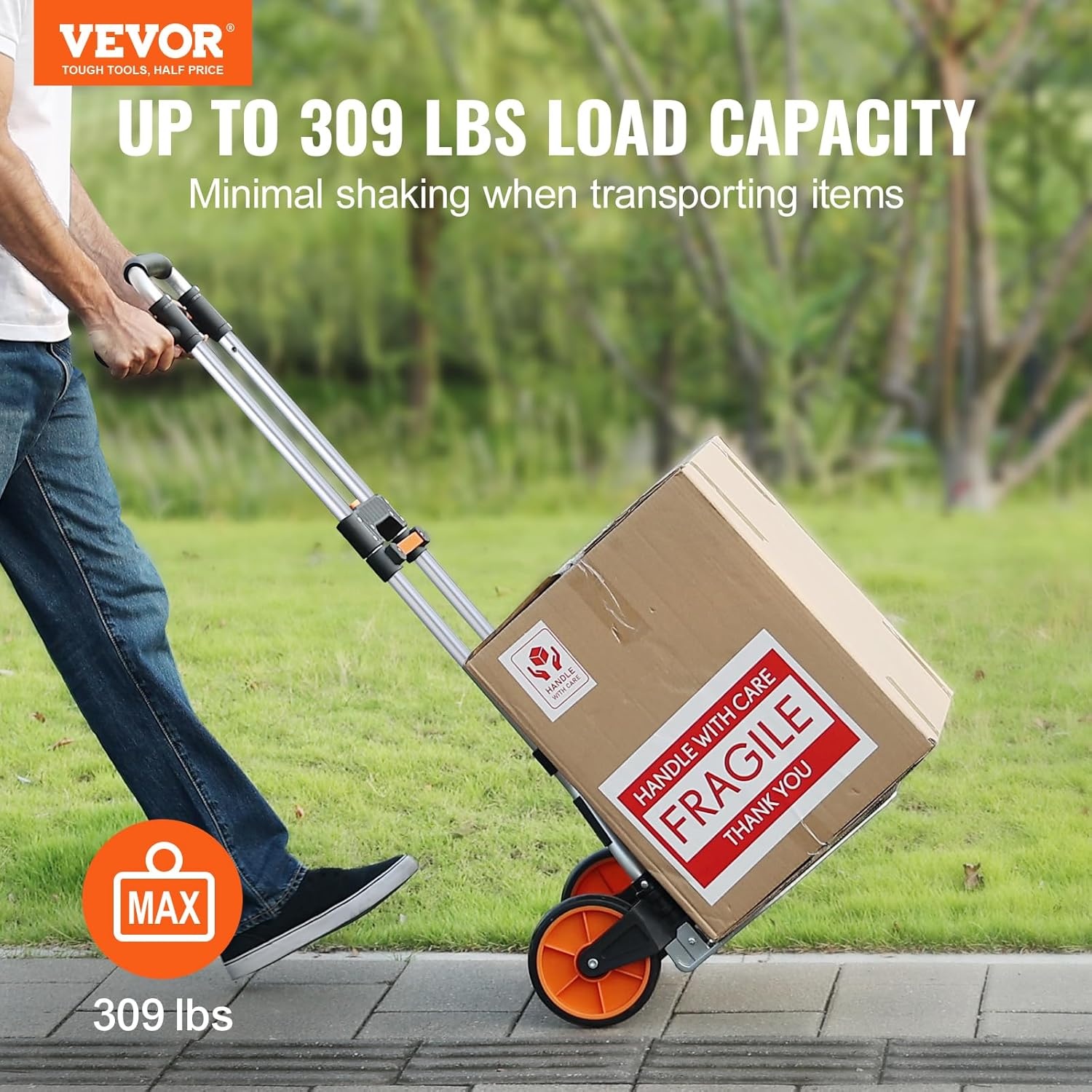 image:imageVEVOR Folding Hand Truck 80 kg Load Capacity Aluminum Portable Cart Convertible Hand Truck and Dolly with Telescoping Handle and Rubber Wheels Ultra Lightweight Super Strong for Moving Warehouse309 lbs