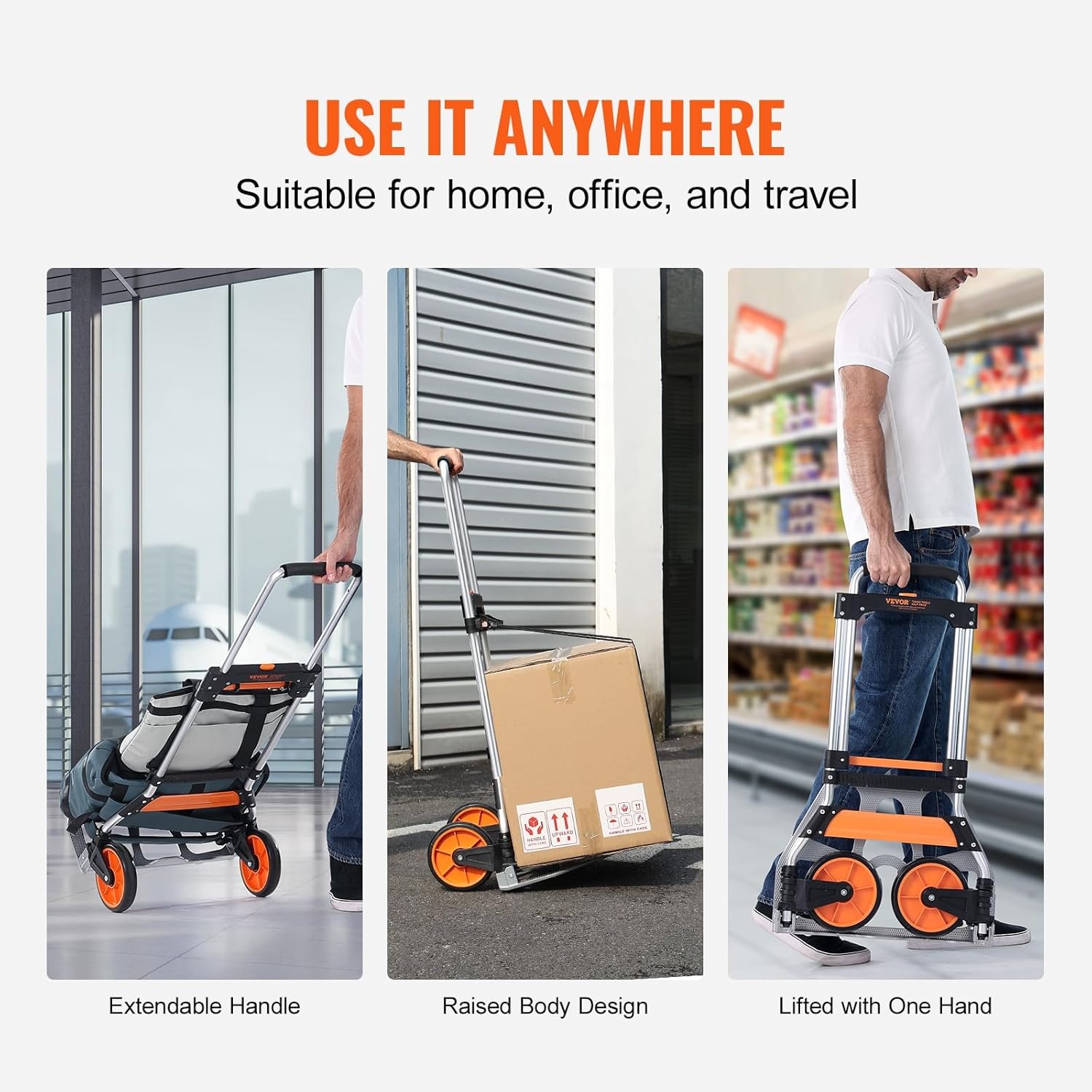 image:imageVEVOR Folding Hand Truck 80 kg Load Capacity Aluminum Portable Cart Convertible Hand Truck and Dolly with Telescoping Handle and Rubber Wheels Ultra Lightweight Super Strong for Moving Warehouse275 lbs