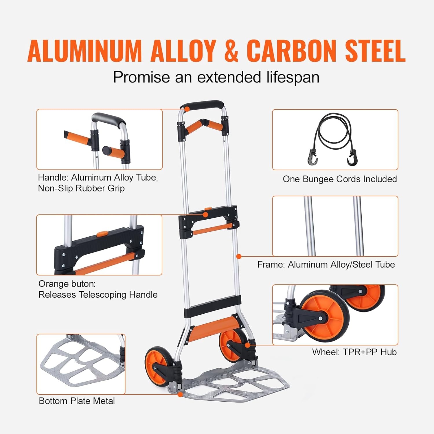 image:imageVEVOR Folding Hand Truck 80 kg Load Capacity Aluminum Portable Cart Convertible Hand Truck and Dolly with Telescoping Handle and Rubber Wheels Ultra Lightweight Super Strong for Moving Warehouse309 lbs