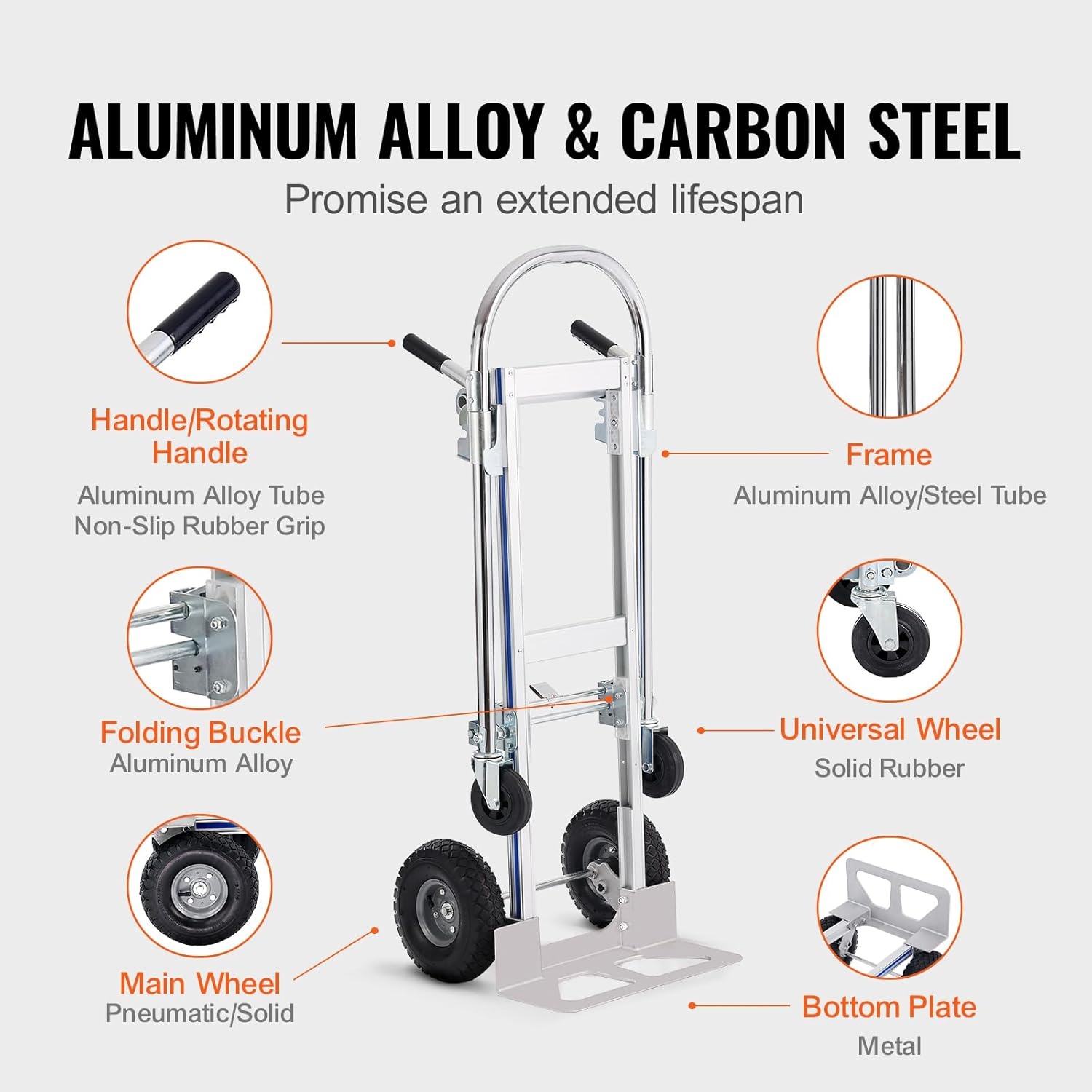 image:imageVEVOR Folding Hand Truck 80 kg Load Capacity Aluminum Portable Cart Convertible Hand Truck and Dolly with Telescoping Handle and Rubber Wheels Ultra Lightweight Super Strong for Moving Warehouse800 lbs