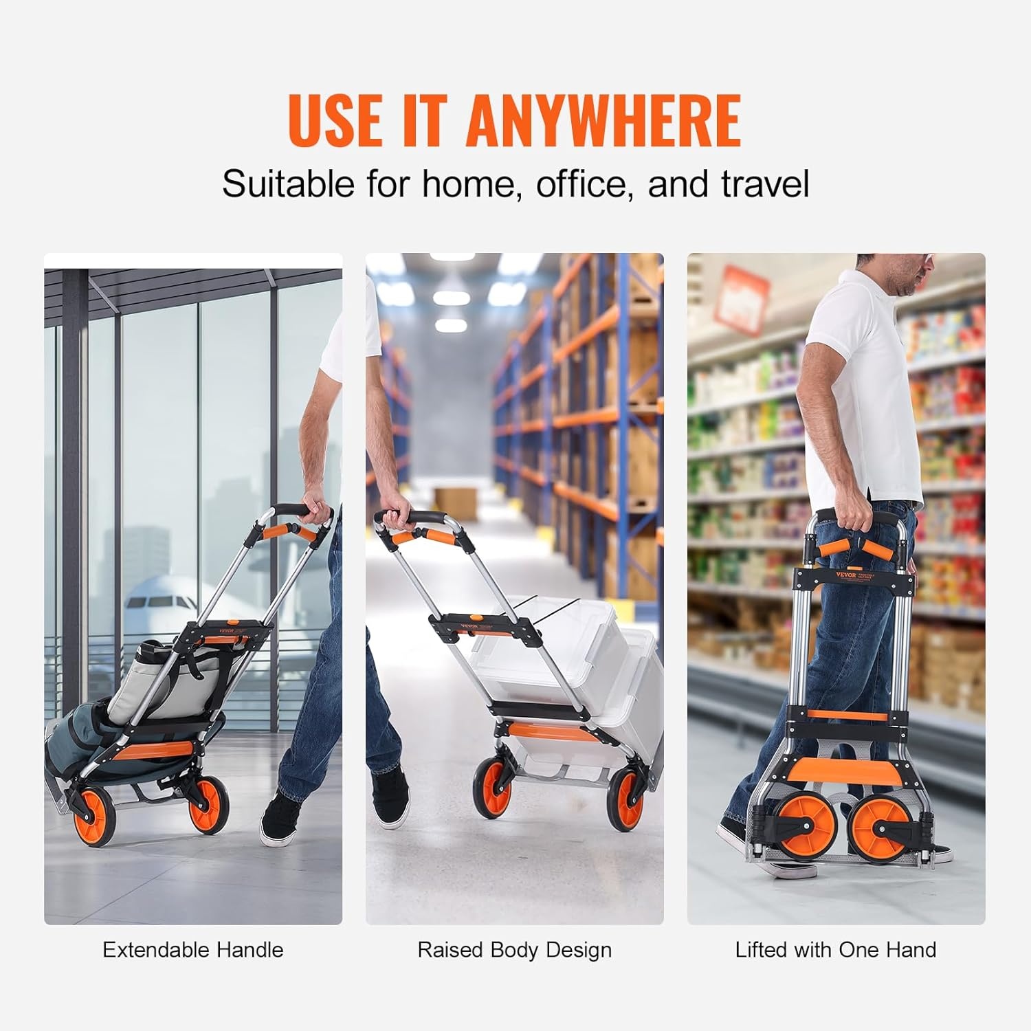image:imageVEVOR Folding Hand Truck 80 kg Load Capacity Aluminum Portable Cart Convertible Hand Truck and Dolly with Telescoping Handle and Rubber Wheels Ultra Lightweight Super Strong for Moving Warehouse309 lbs