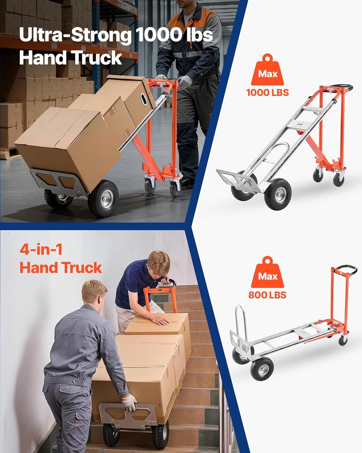 image:imageVEVOR Folding Hand Truck 80 kg Load Capacity Aluminum Portable Cart Convertible Hand Truck and Dolly with Telescoping Handle and Rubber Wheels Ultra Lightweight Super Strong for Moving Warehouse1000 lbs