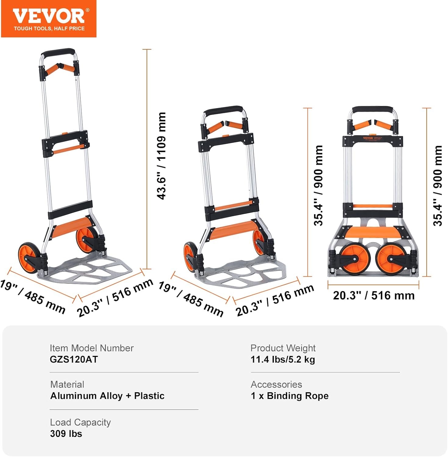 image:imageVEVOR Folding Hand Truck 80 kg Load Capacity Aluminum Portable Cart Convertible Hand Truck and Dolly with Telescoping Handle and Rubber Wheels Ultra Lightweight Super Strong for Moving Warehouse309 lbs