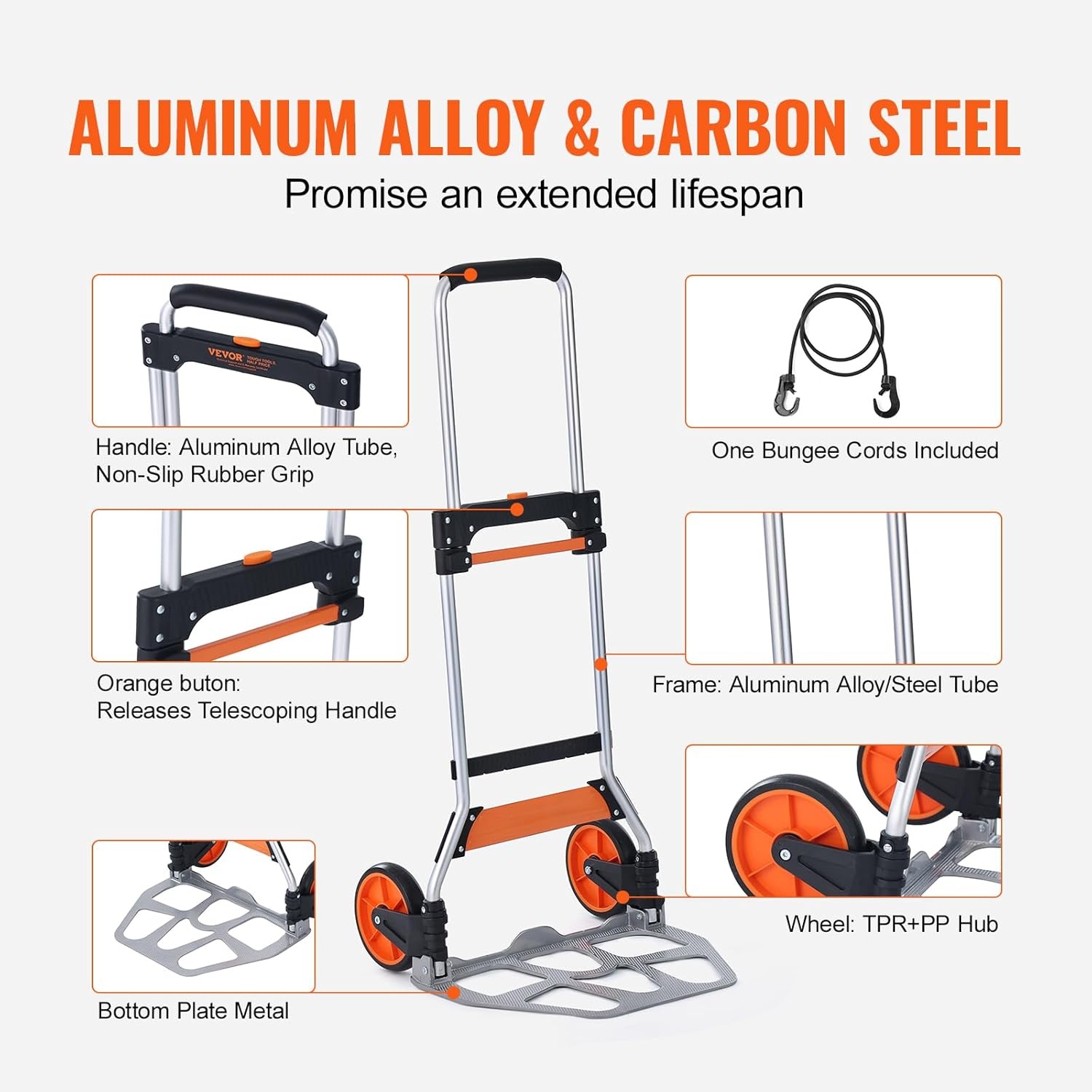 image:imageVEVOR Folding Hand Truck 80 kg Load Capacity Aluminum Portable Cart Convertible Hand Truck and Dolly with Telescoping Handle and Rubber Wheels Ultra Lightweight Super Strong for Moving Warehouse275 lbs