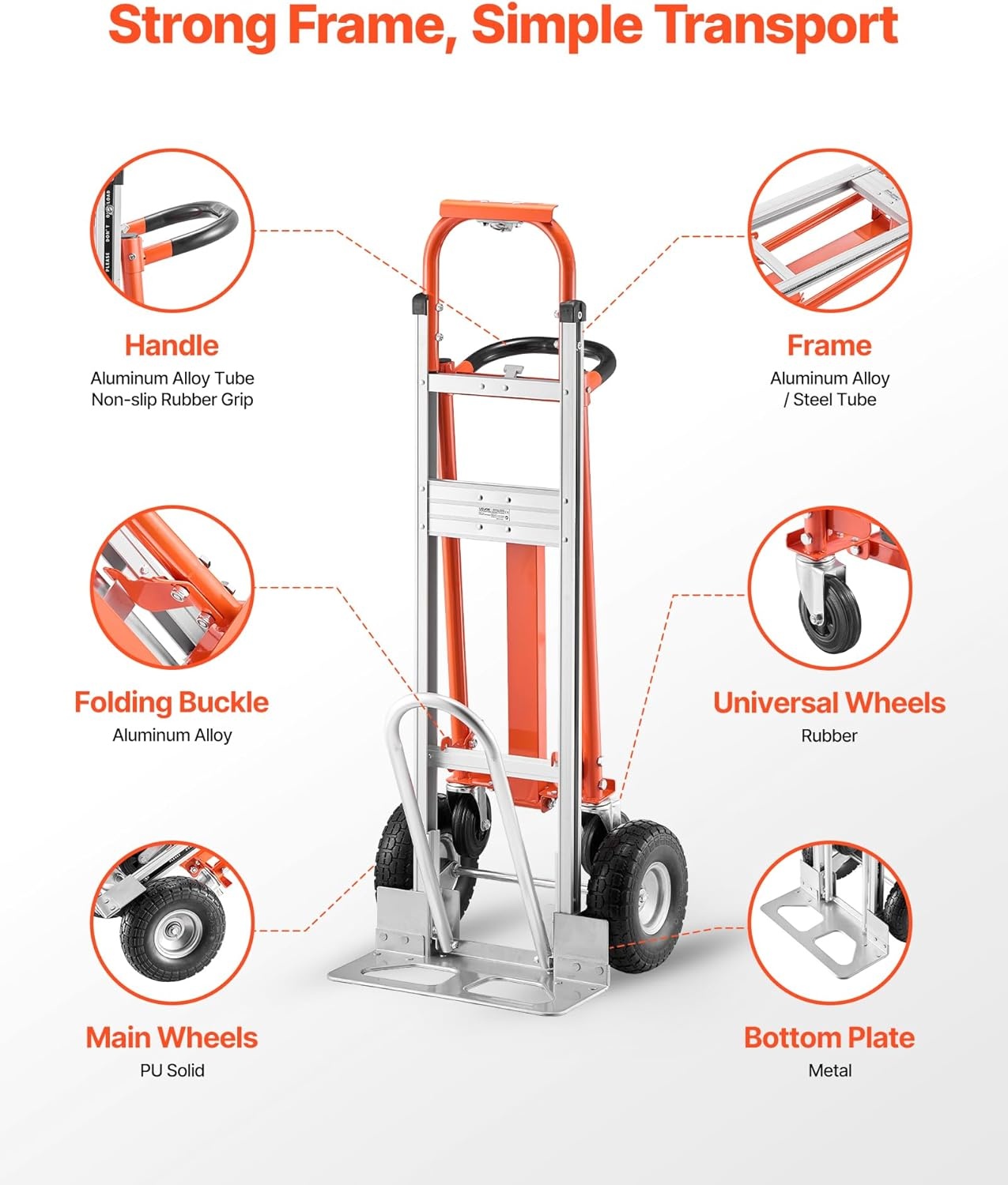 image:imageVEVOR Folding Hand Truck 80 kg Load Capacity Aluminum Portable Cart Convertible Hand Truck and Dolly with Telescoping Handle and Rubber Wheels Ultra Lightweight Super Strong for Moving Warehouse1000 lbs