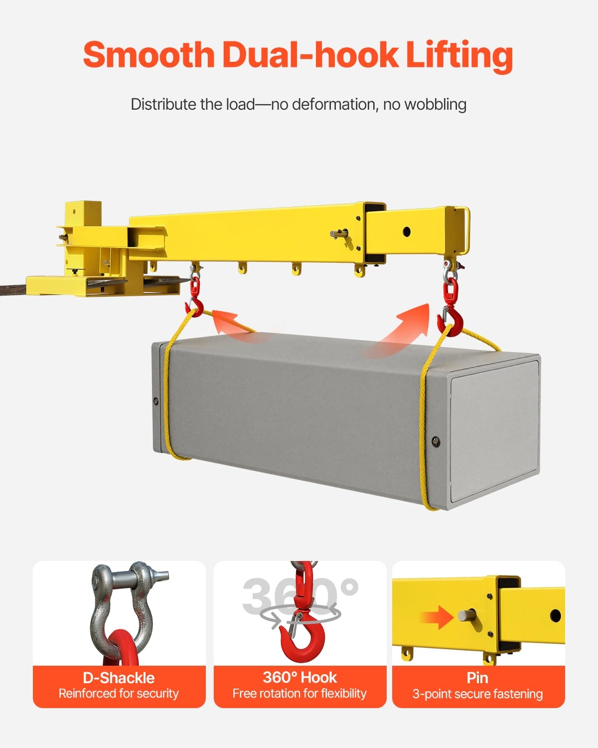 image:imageVEVOR Forklift Jib Boom Crane 6000lbs Capacity Manual Telescoping Boom Extends Up to 561 inches Forklift Mobile Crane with 2 Hooks Adjustable Forklift Crane Attachment for Warehouse Factories6000 LBS
