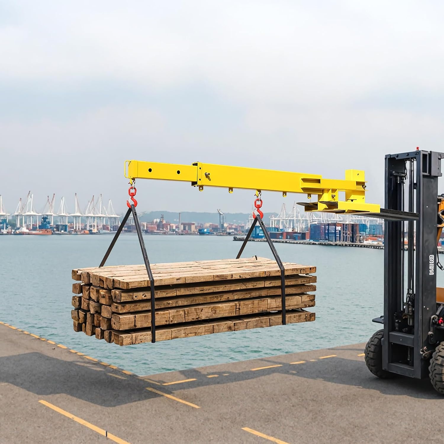 image:imageVEVOR Forklift Jib Boom Crane 6000lbs Capacity Manual Telescoping Boom Extends Up to 561 inches Forklift Mobile Crane with 2 Hooks Adjustable Forklift Crane Attachment for Warehouse Factories6000 LBS
